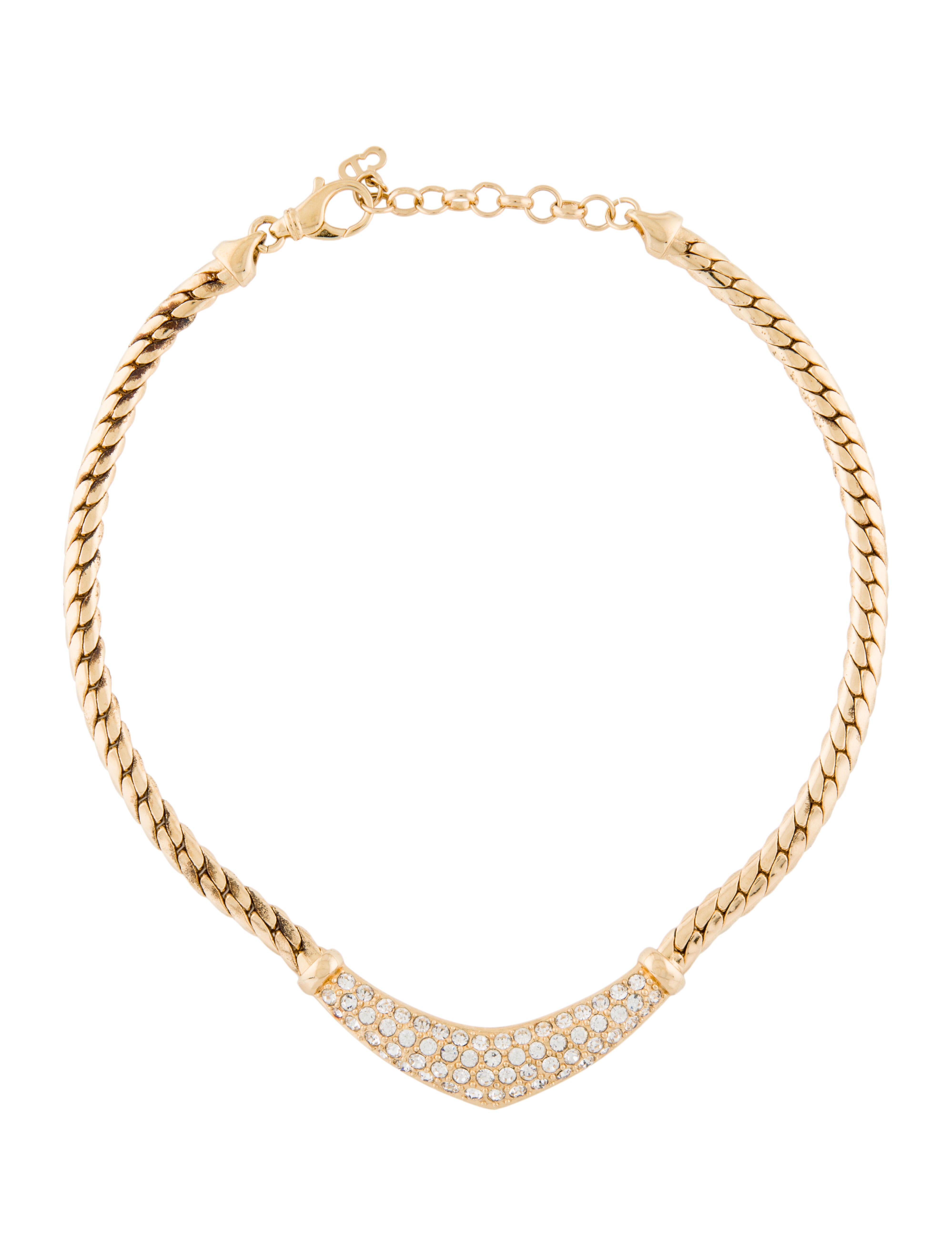 Christian Dior Vintage Faux Pearl & Crystal Collar Necklace GoldTone