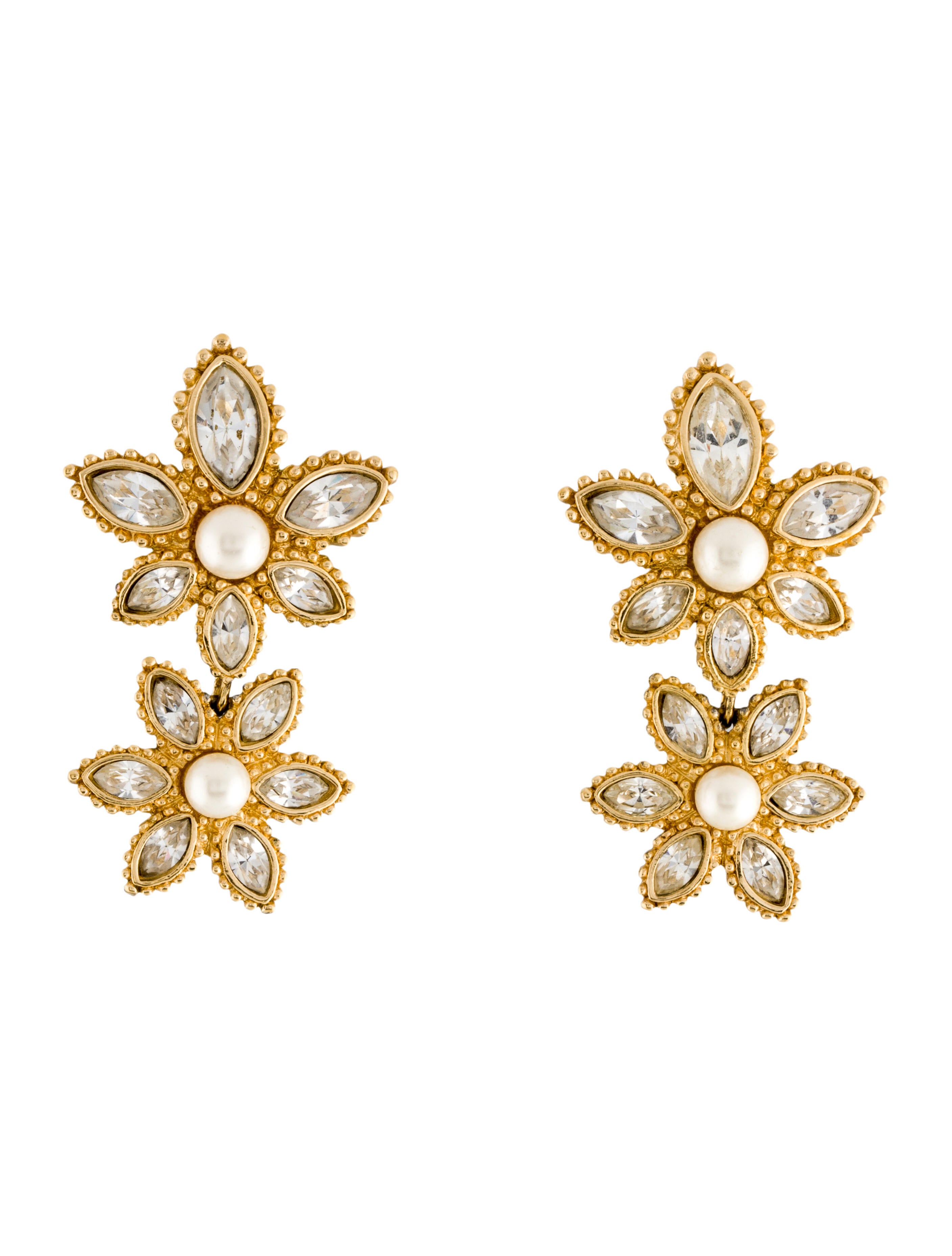 Christian Dior Crystal Logo Drop Earrings PalladiumPlated Drop