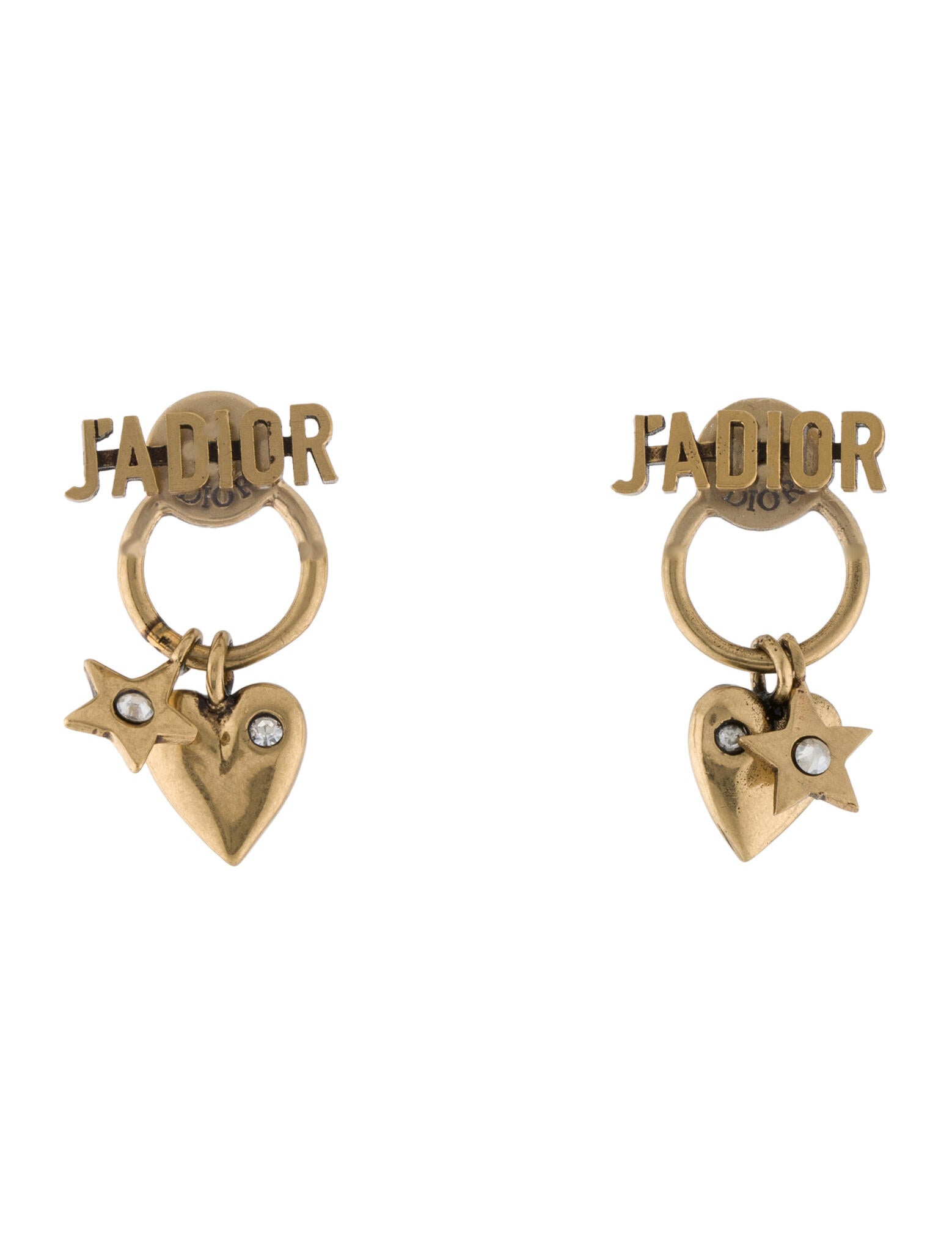 Christian Dior Crystal J'Adior Heart & Bee Chain Drop Earring Gold