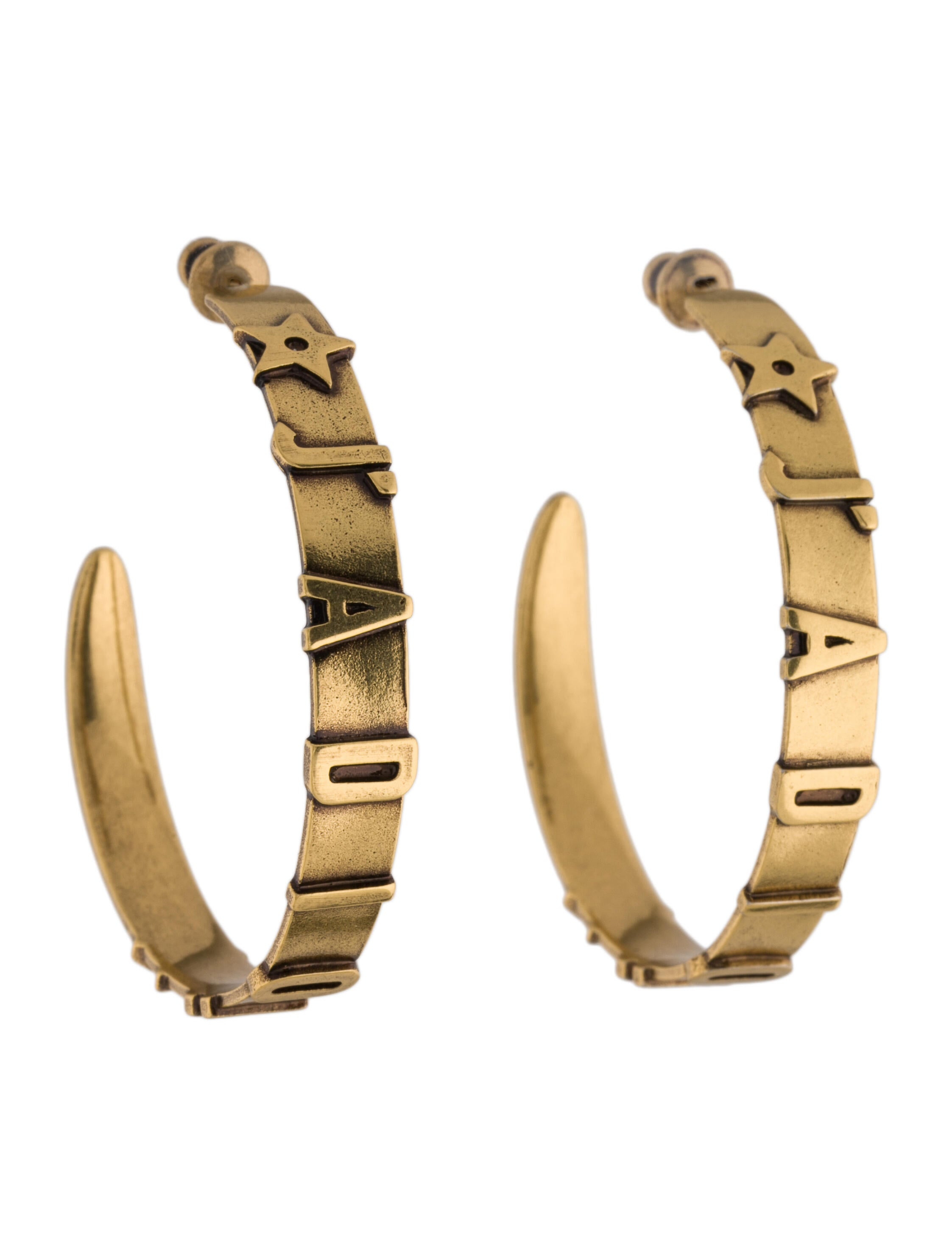 Christian Dior Crystal J'Adior Star Hoop Earrings GoldTone Metal