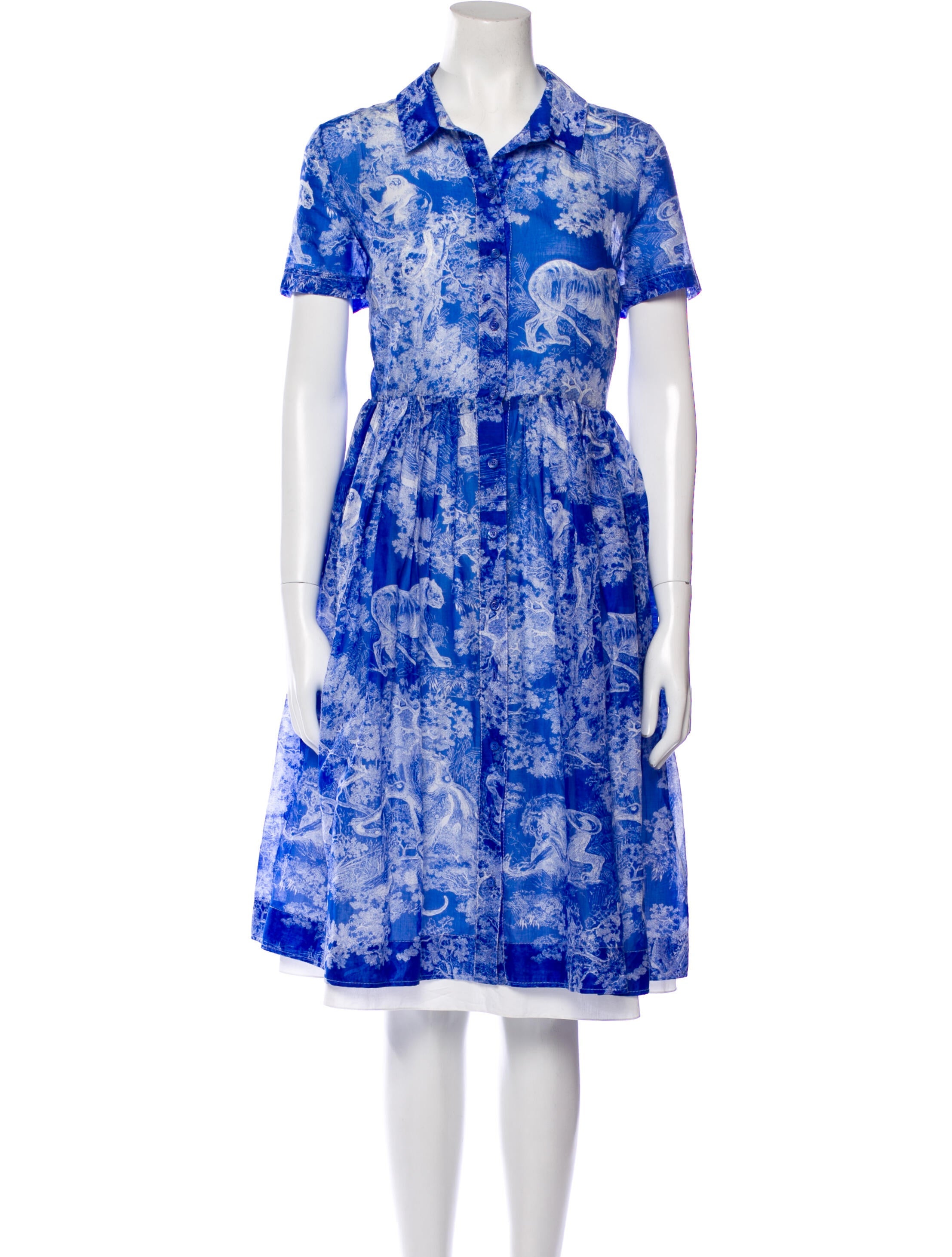 Christian Dior Floral Print Knee-Length Dress - Blue Dresses, Clothing -  CHR279834 | The RealReal