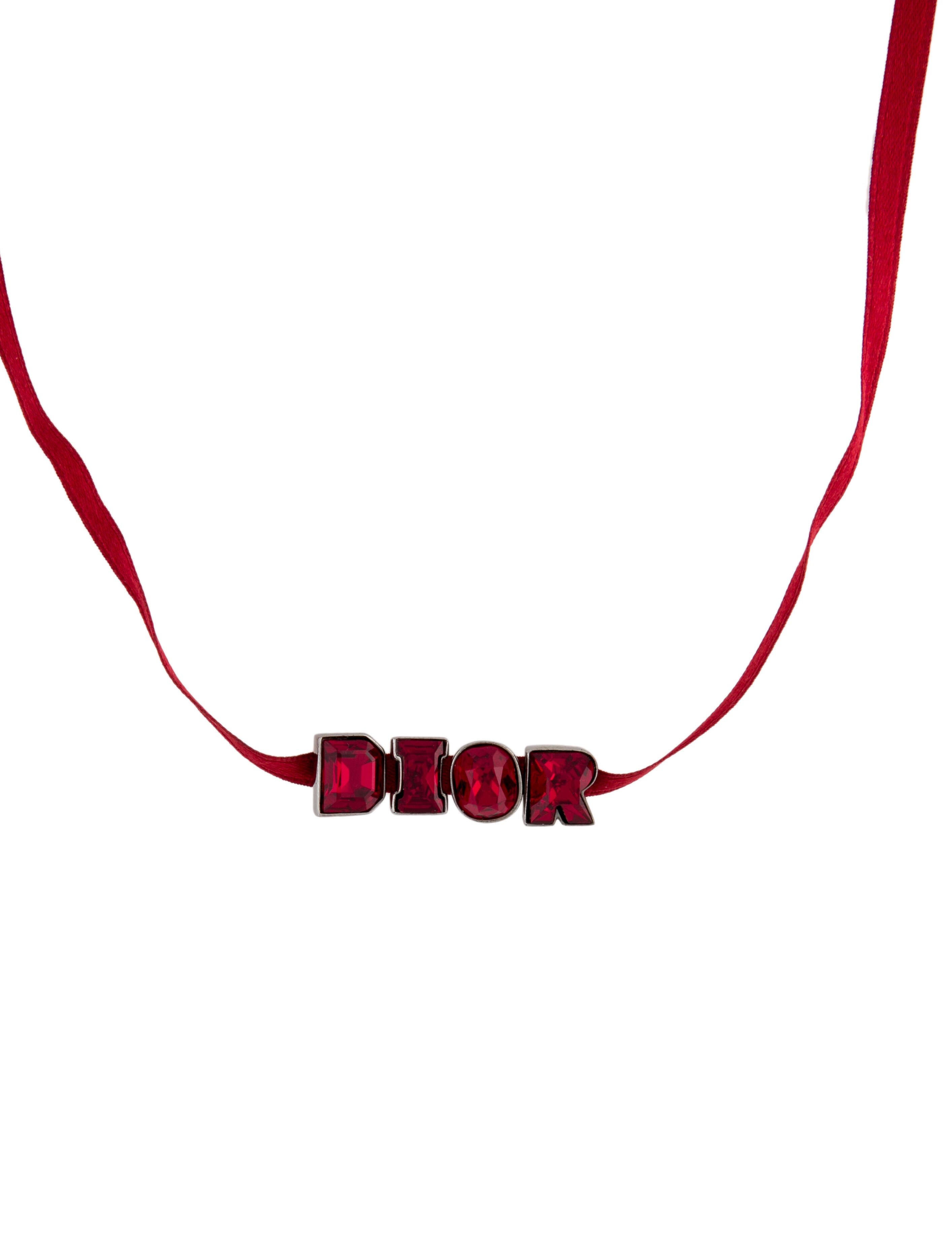 Christian Dior Crystal Ribbon ID Logo Choker Necklace SilverTone
