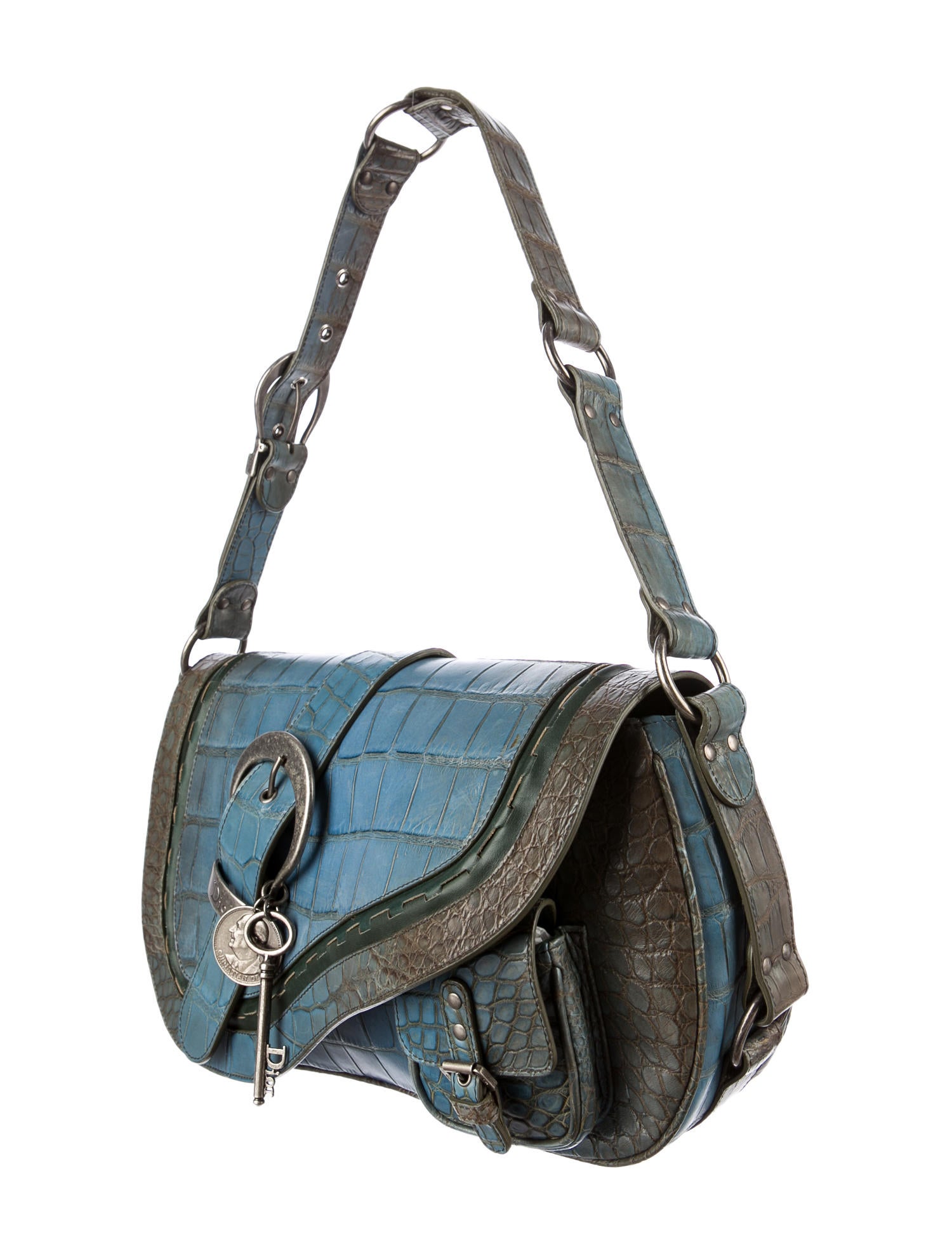 Christian Dior Crocodile Double Gaucho Bag - Blue Shoulder Bags