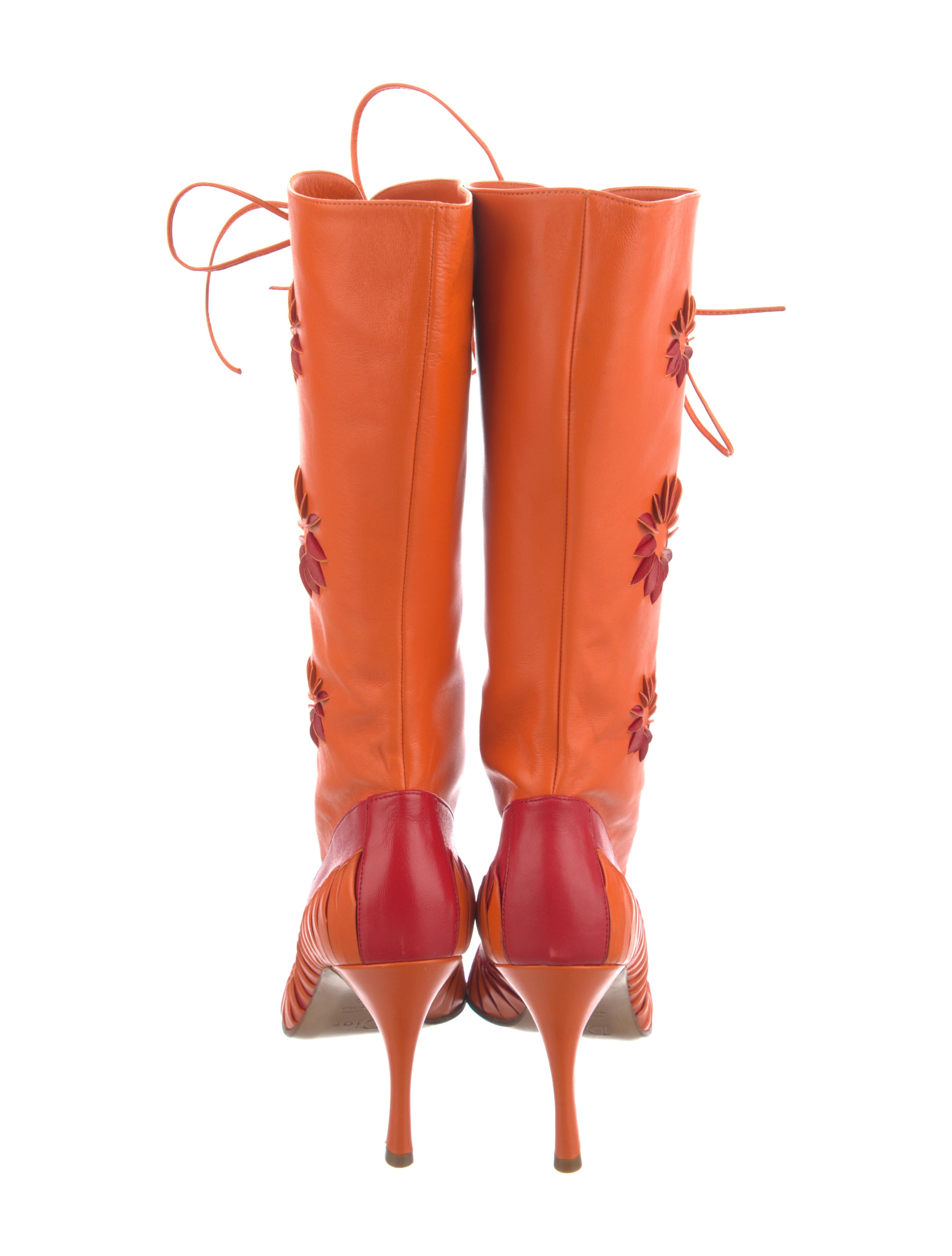 Christian Dior Vintage 2000 Lace-Up Boots - Orange Boots, Shoes