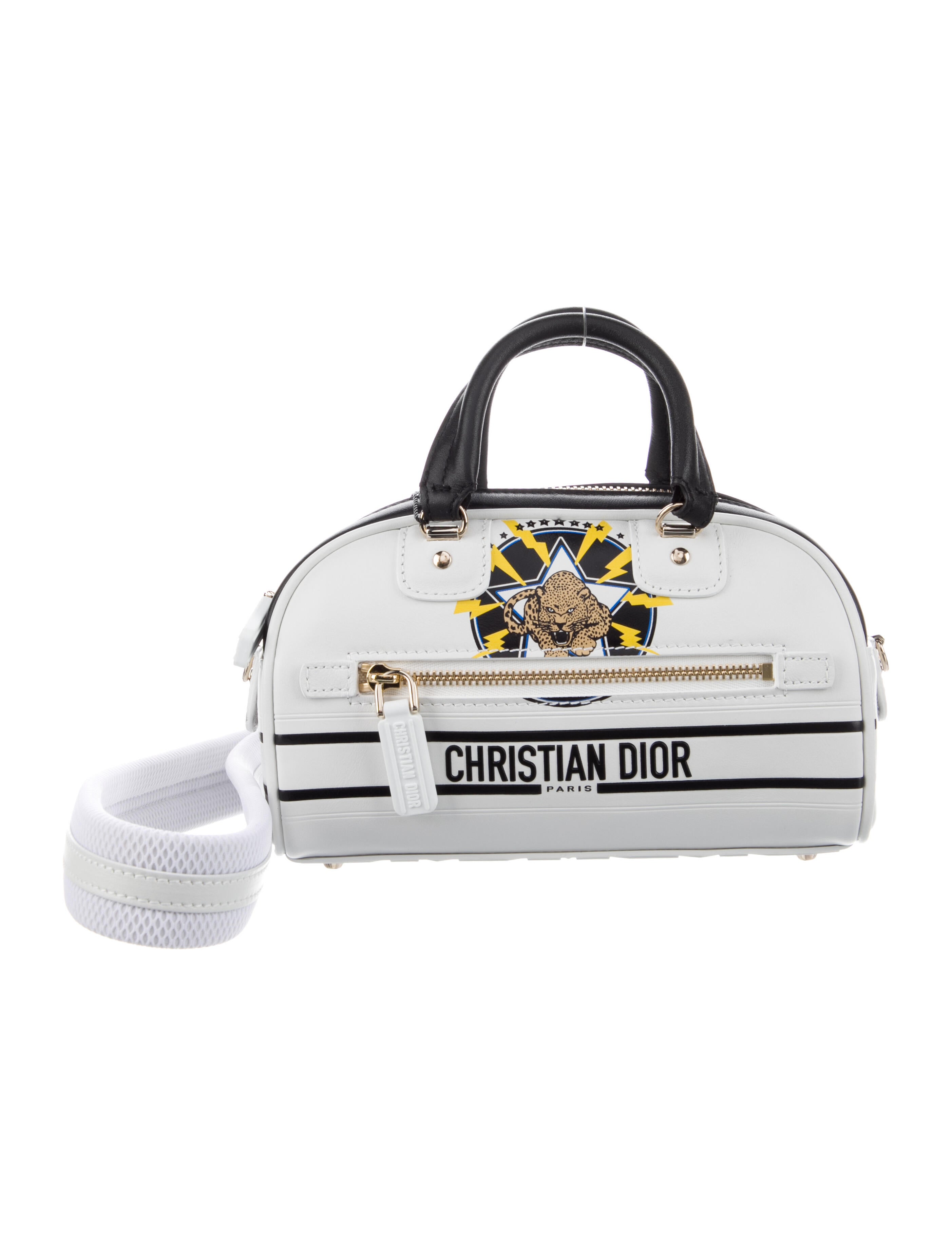 Christian Dior 2021 Medium Dior Vibe Zip Bowling Bag White Handle