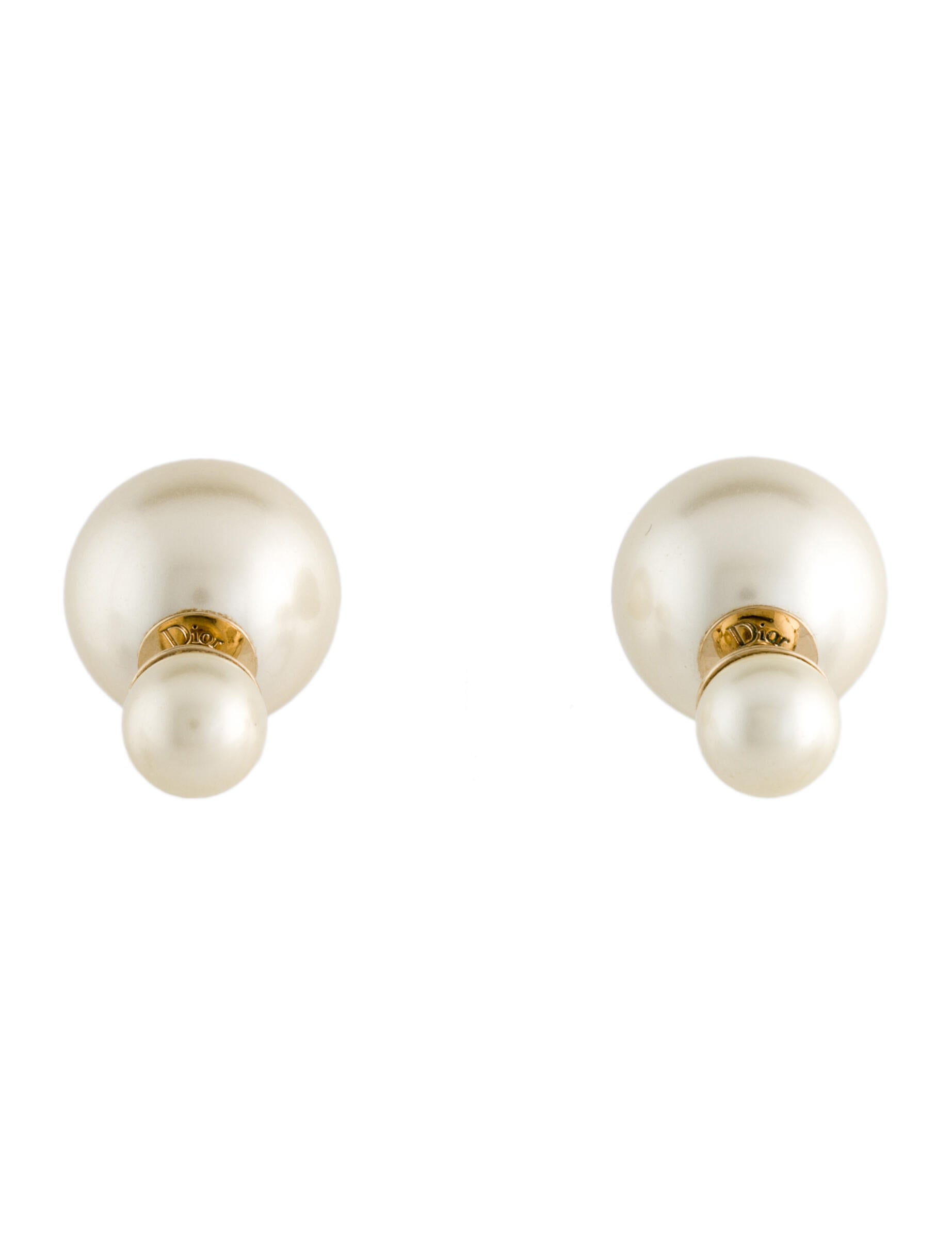 Christian Dior Faux Pearl Tribales Earrings GoldPlated Stud