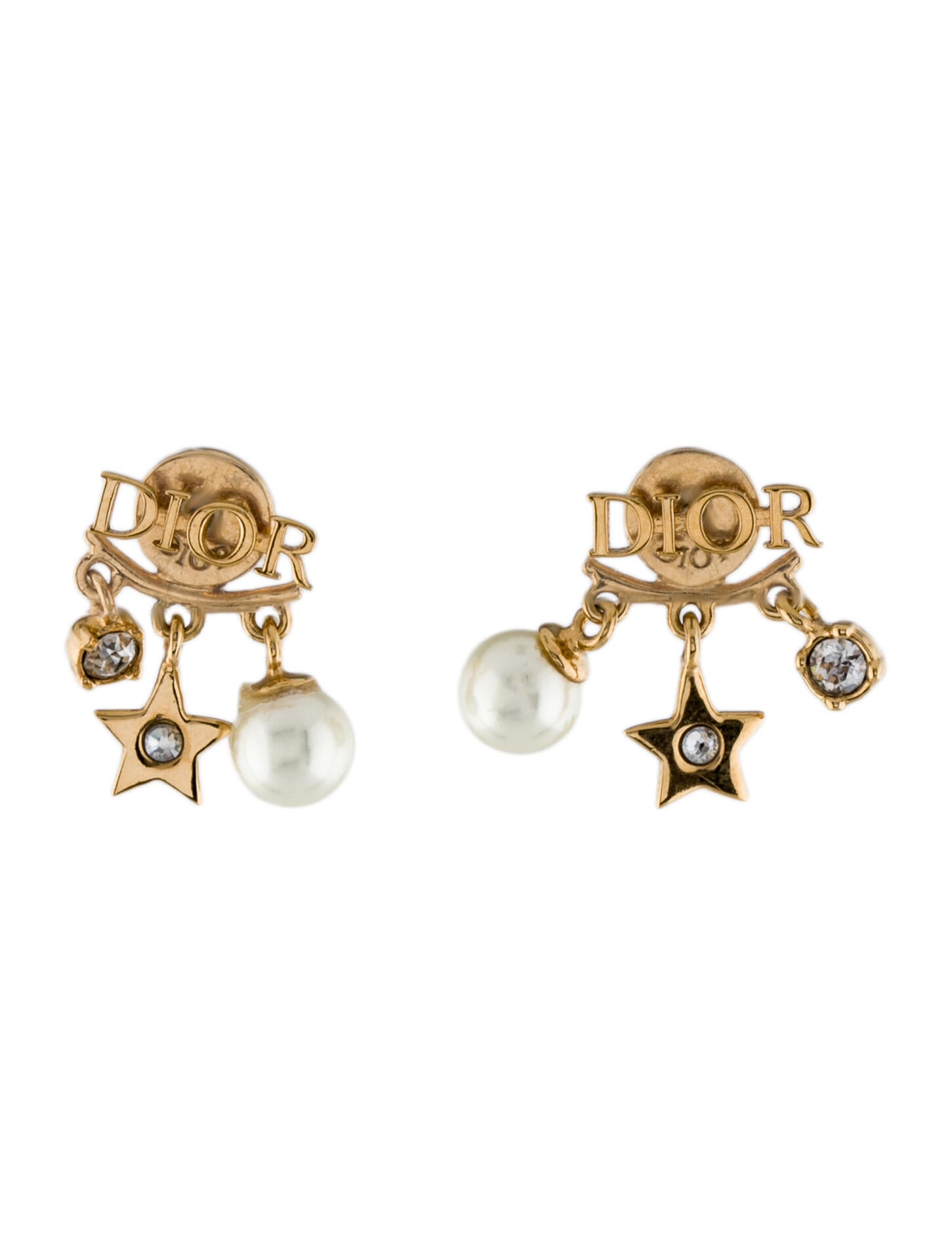 Christian Dior Crystal & Faux Pearl Dior Revolution Earrings White