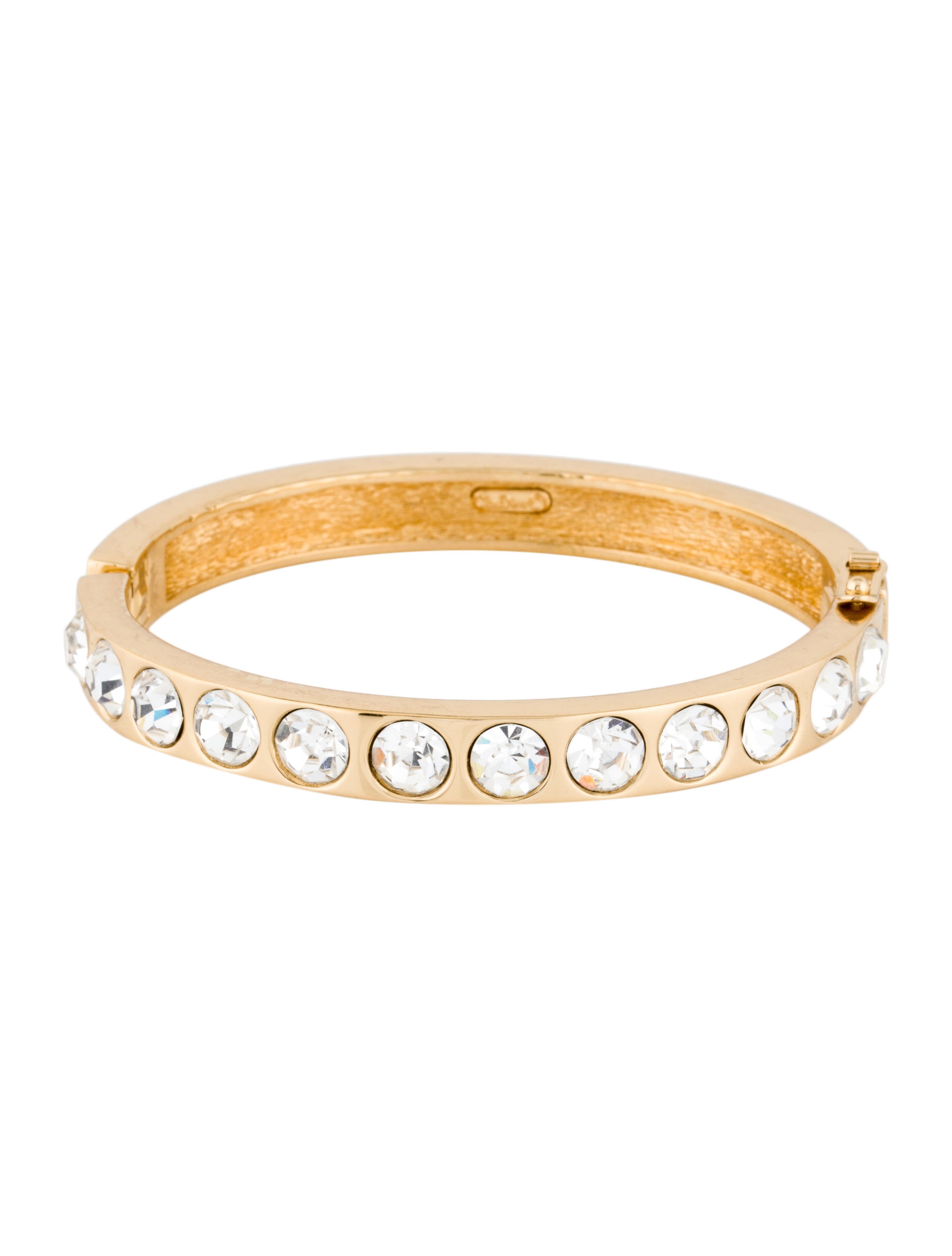 Christian Dior Crystal Hinged Cuff GoldTone Metal Bangle, Bracelets
