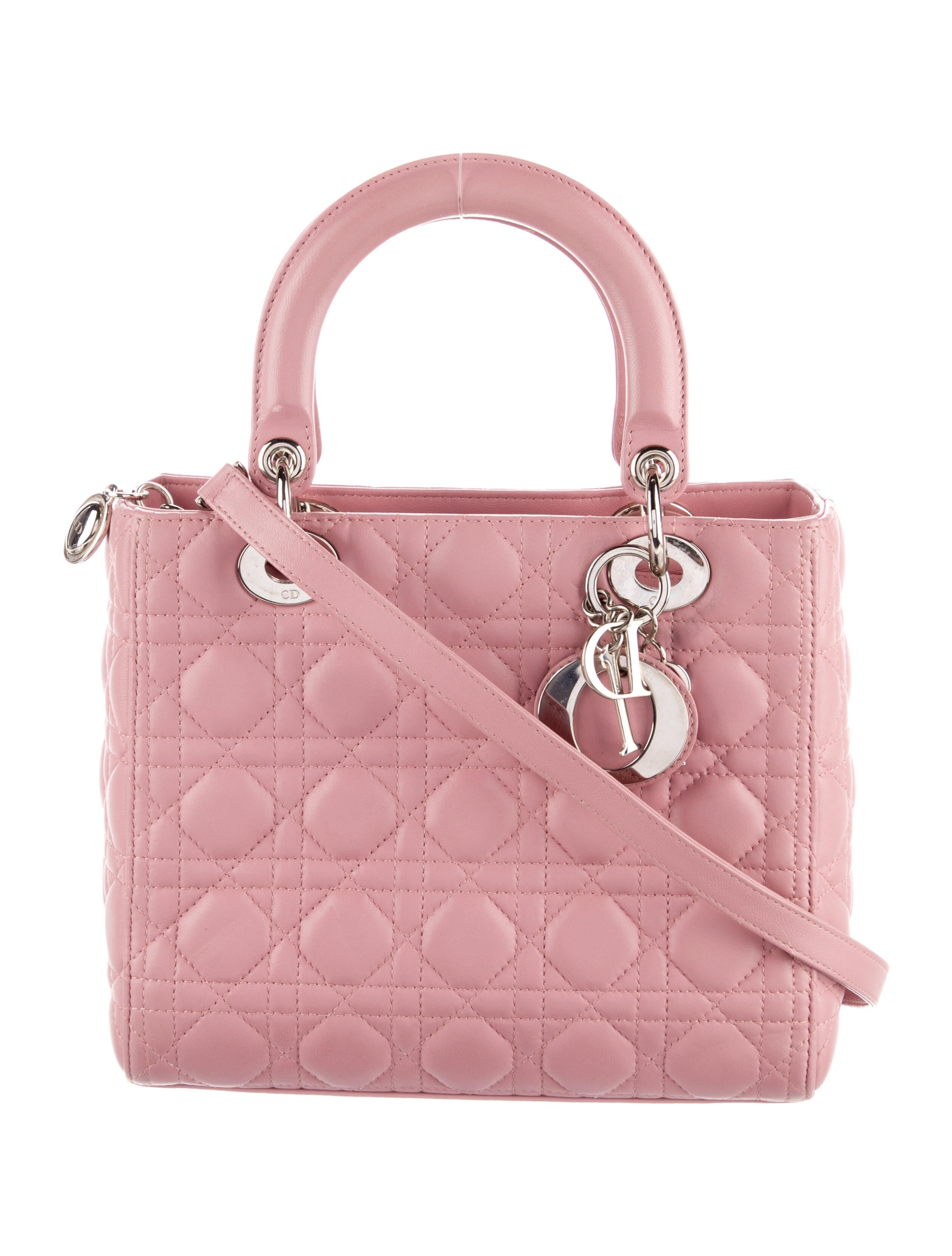 Christian Dior Lambskin Large Lady Dior Bag Pink Handle Bags