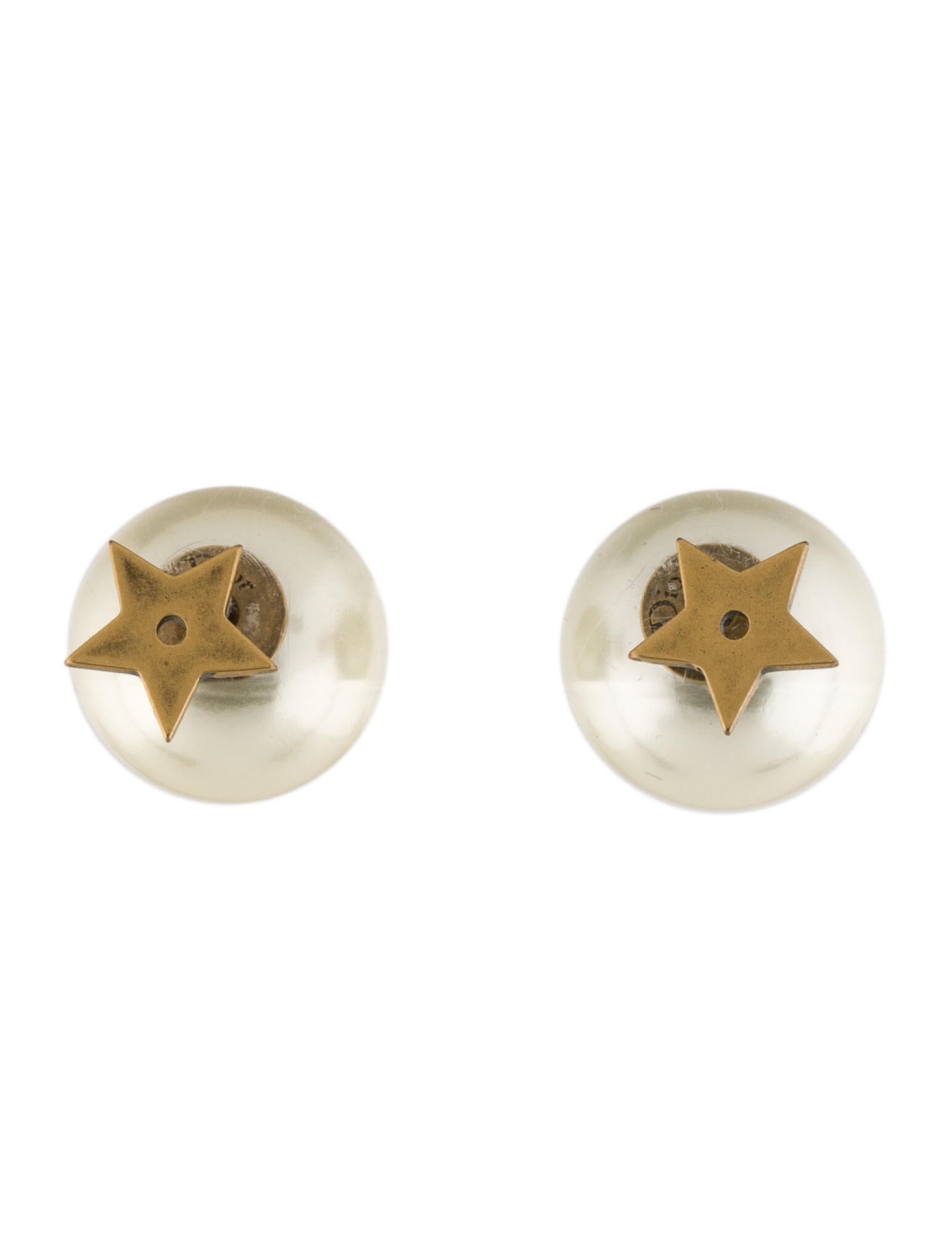 Christian Dior Vintage Faux Pearl & Crystal Stud Earrings GoldTone