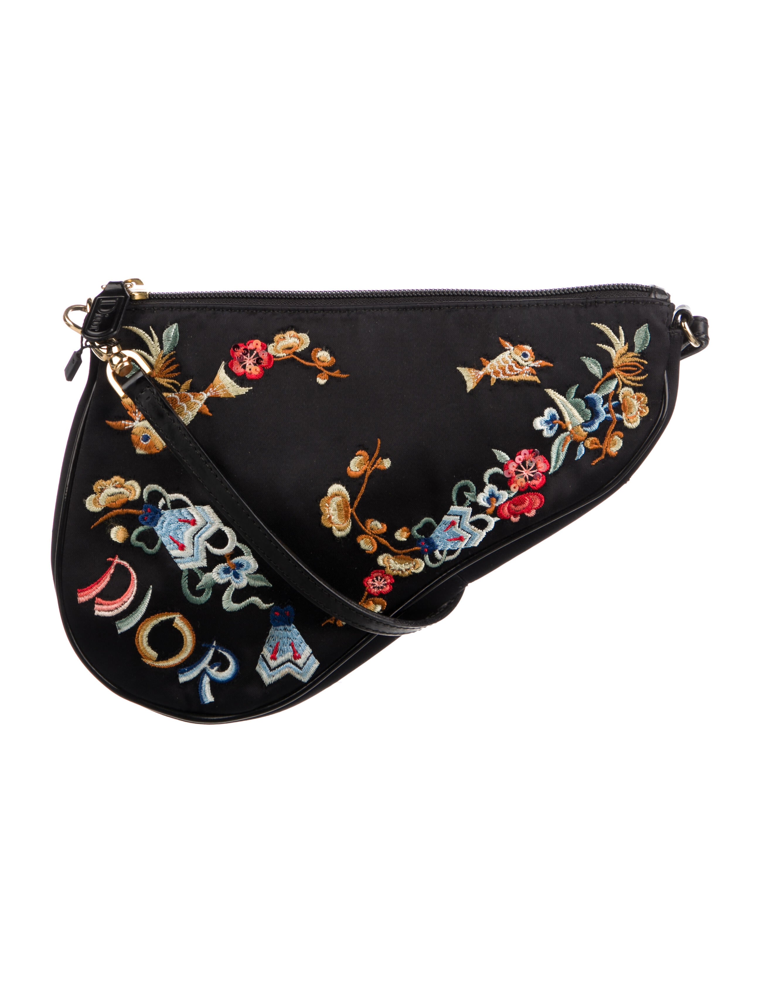 Christian Dior Vintage Embroidered Koi Saddle Pochette
