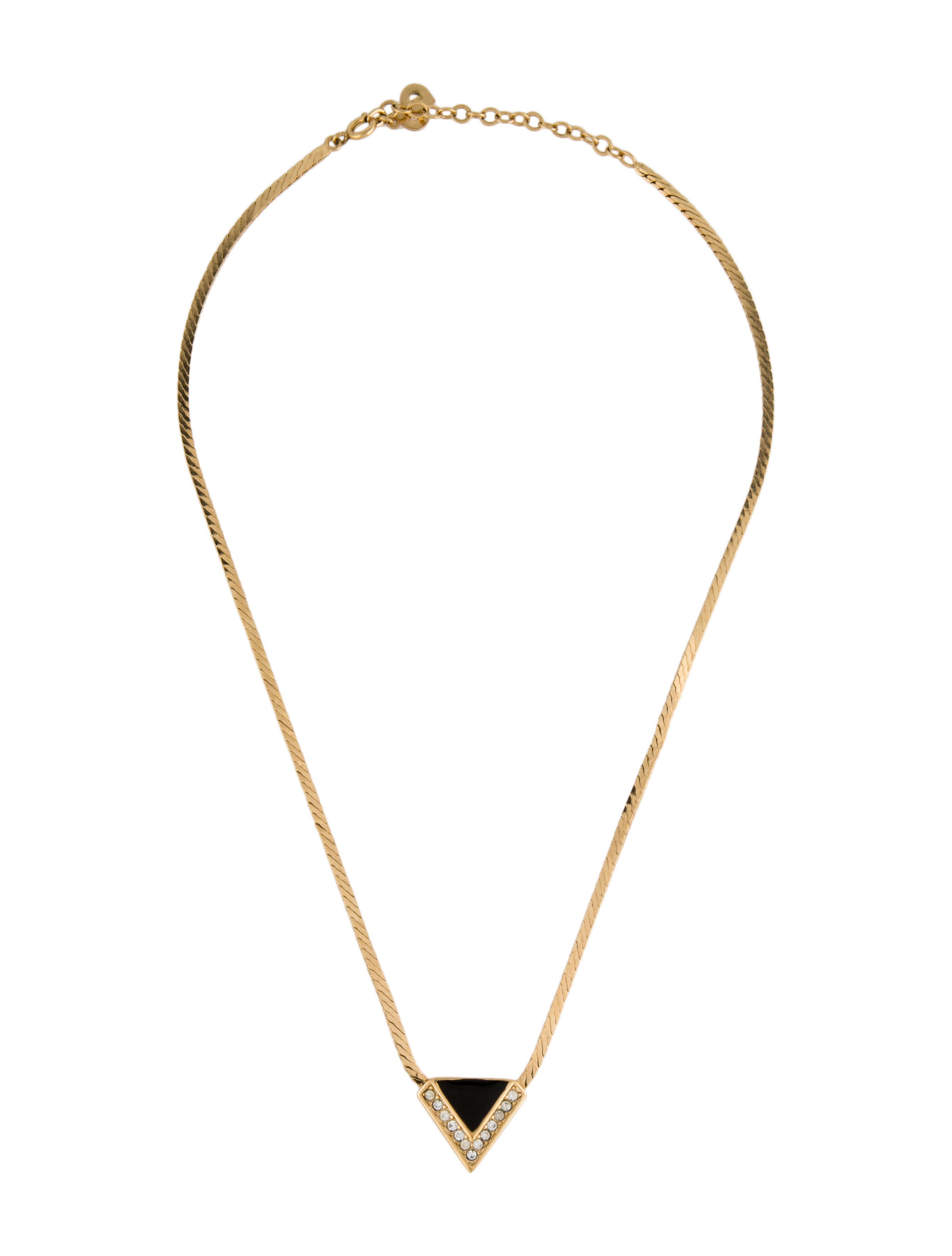 Christian Dior Vintage Crystal & Enamel Pendant Necklace Black, Gold
