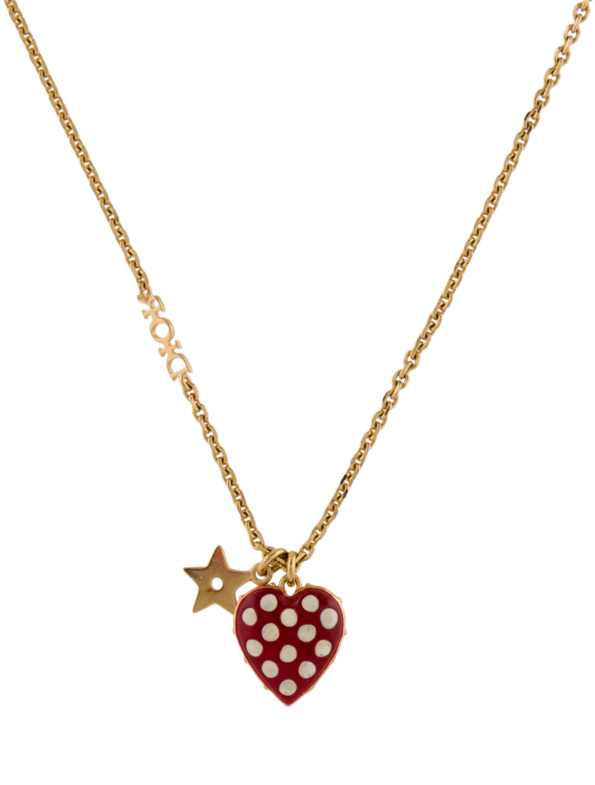 Redが映える♪【Dior】Mer Des Merveilles Necklace Christian Dior Dioramour Enamel Heart Pendant Necklace - Red