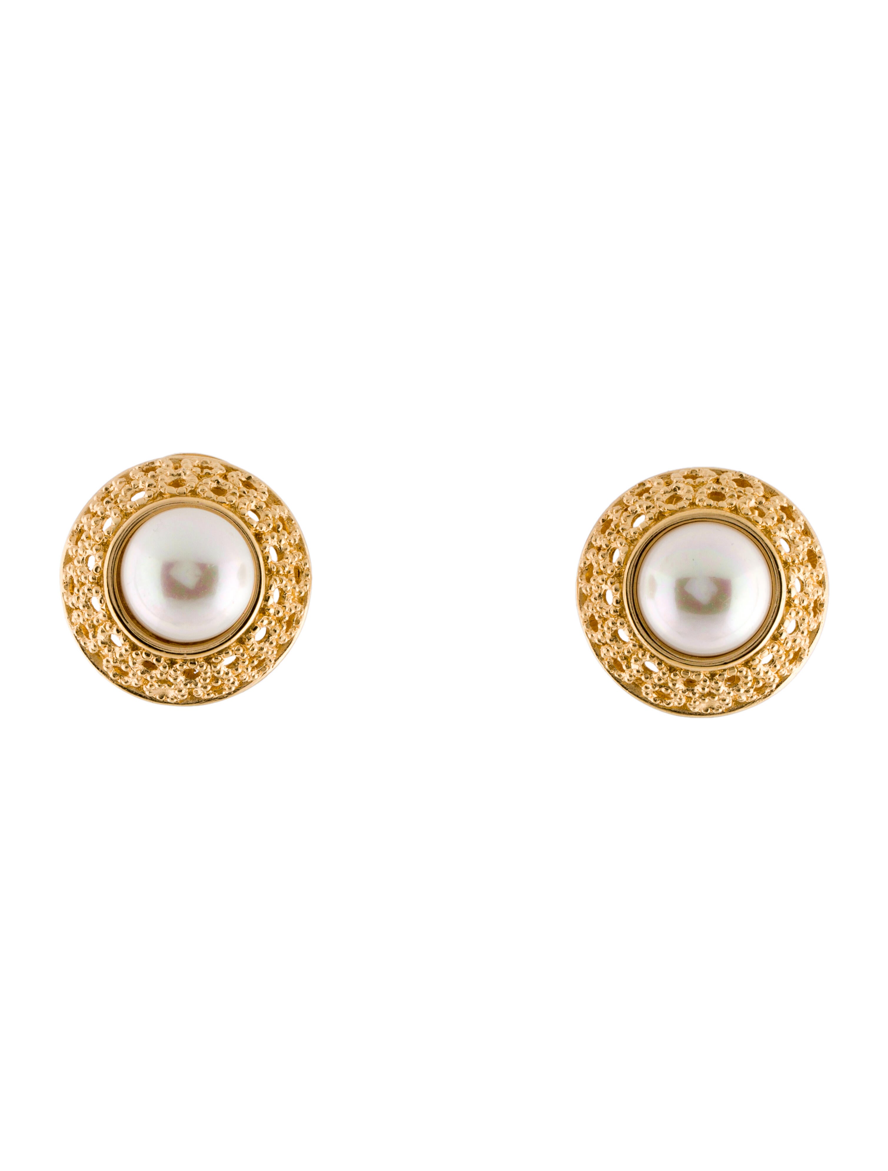 Christian Dior Vintage Faux Pearl ClipOn Earrings GoldPlated Clip