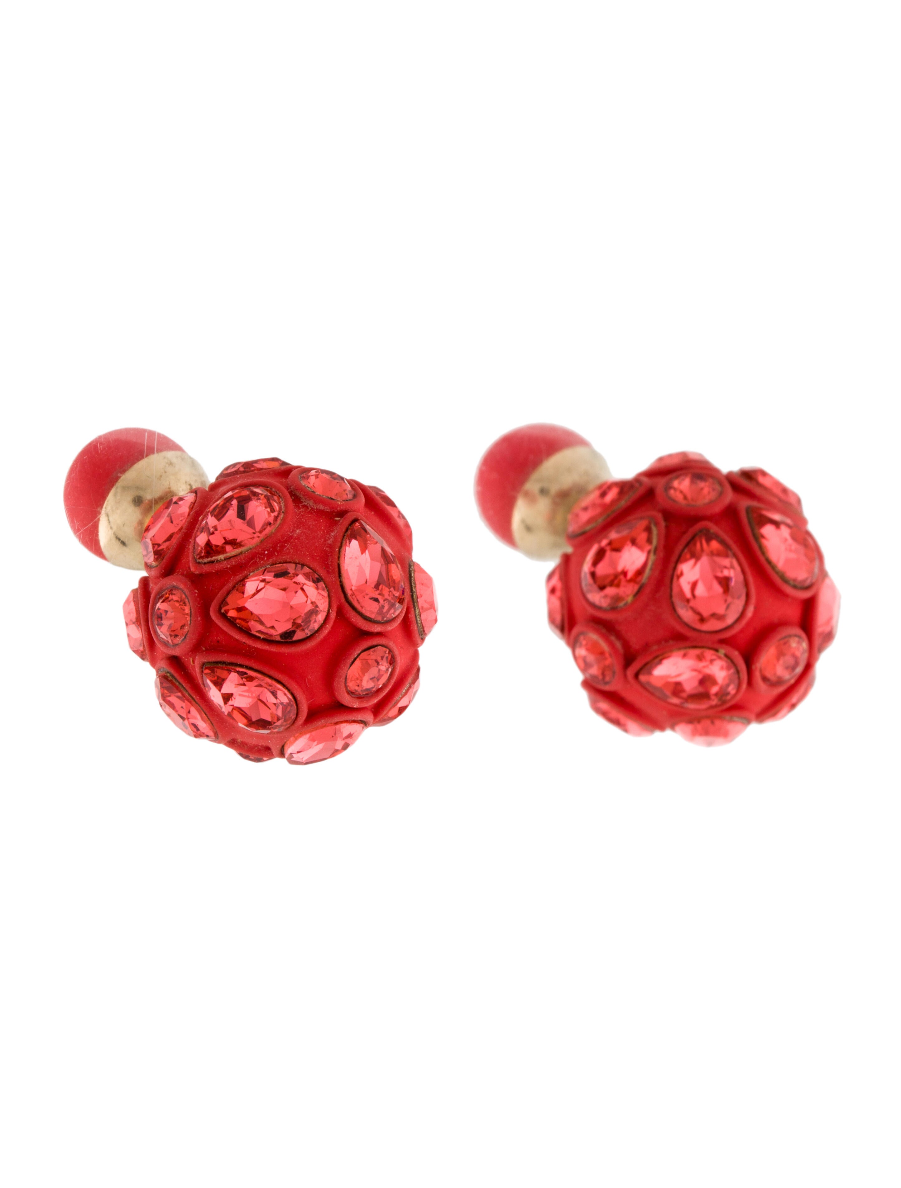 Christian Dior Crystal 'Mis en Dior' Tribales Stud Earrings Red, Gold