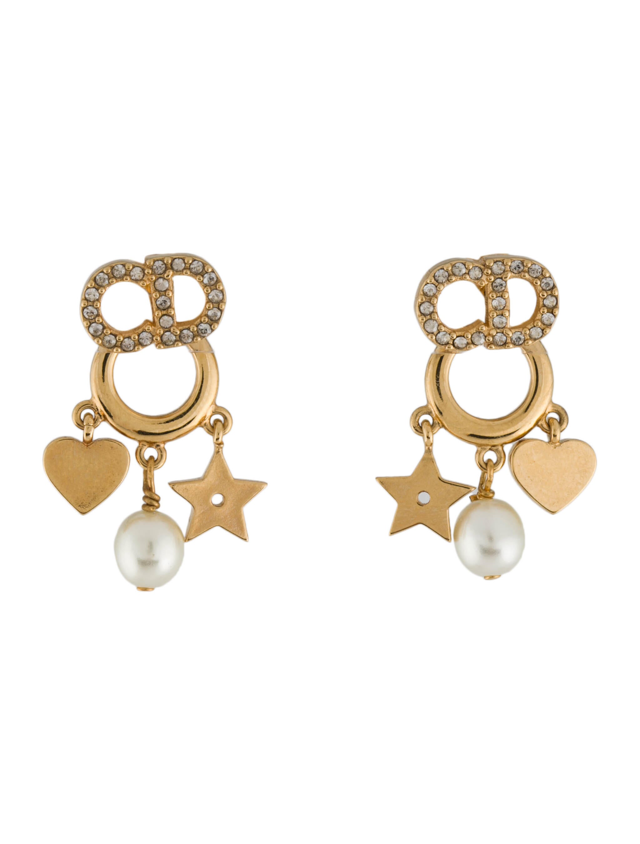Christian Dior Crystal & Faux Pearl Clair D Lune Earrings White, Gold