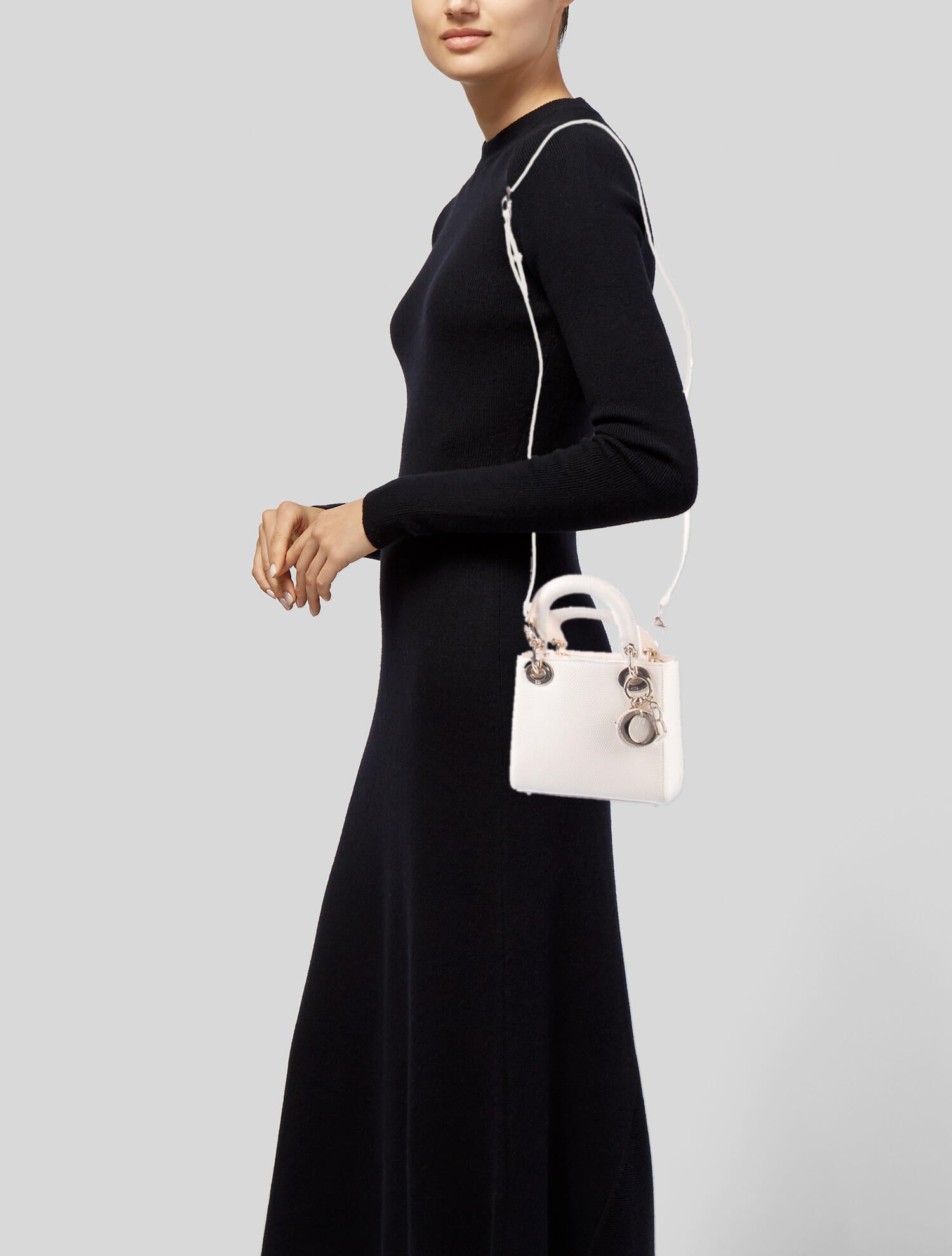 Christian Dior 2021 Lizard Mini Lady Dior Bag w/ Strap Neutrals