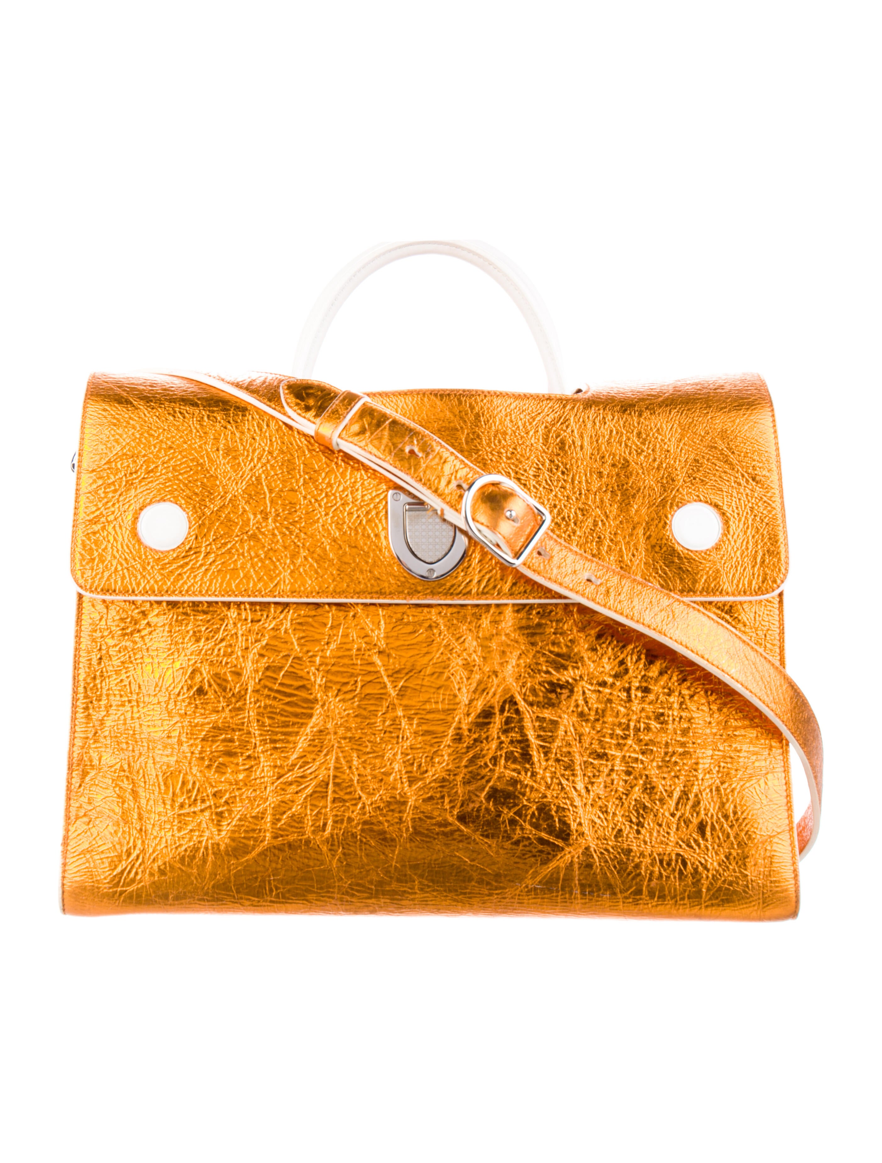 Christian Dior Large Patent Lady Dior w/ Strap Orange Handle Bags, Handbags CHR219838 The