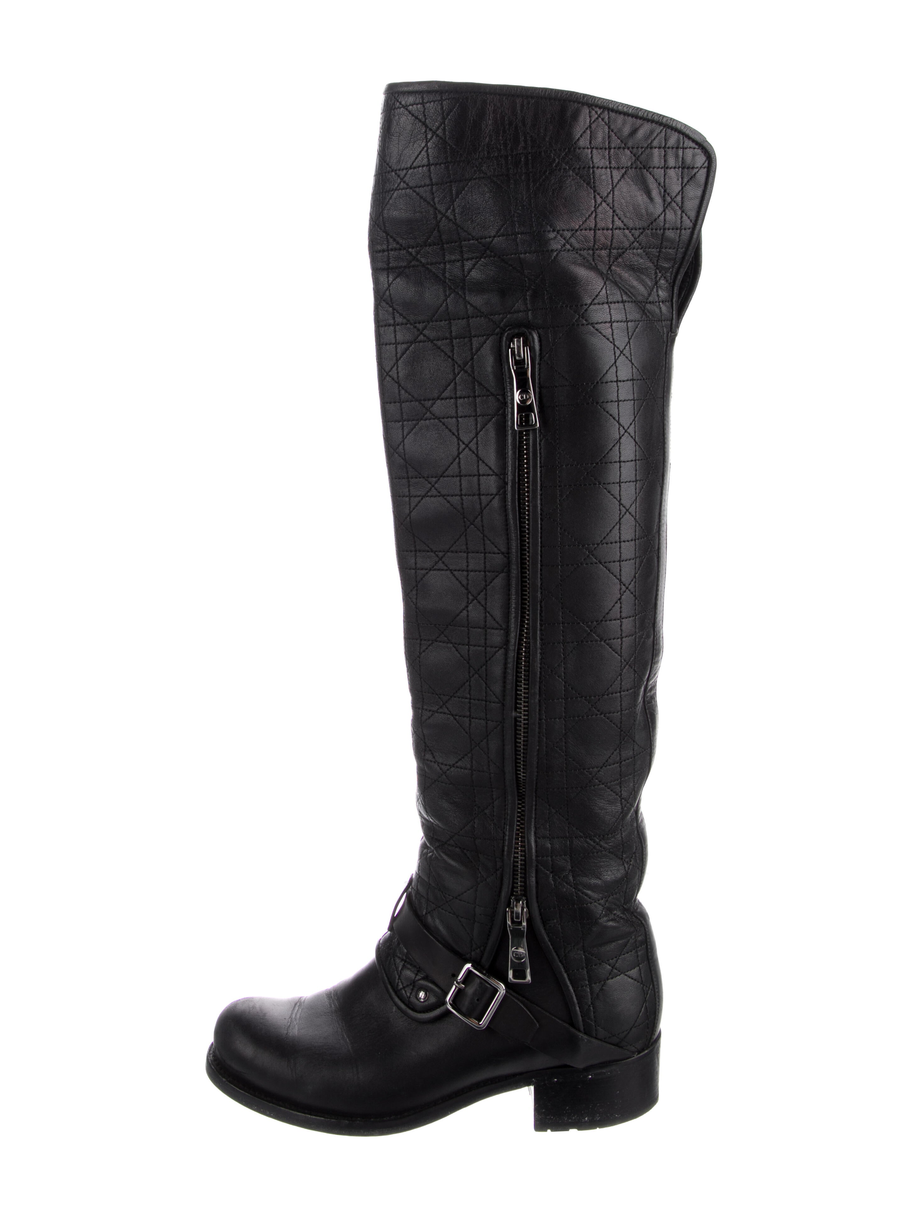 Christian Dior Leather Whipstitch Trim Riding Boots Black Boots
