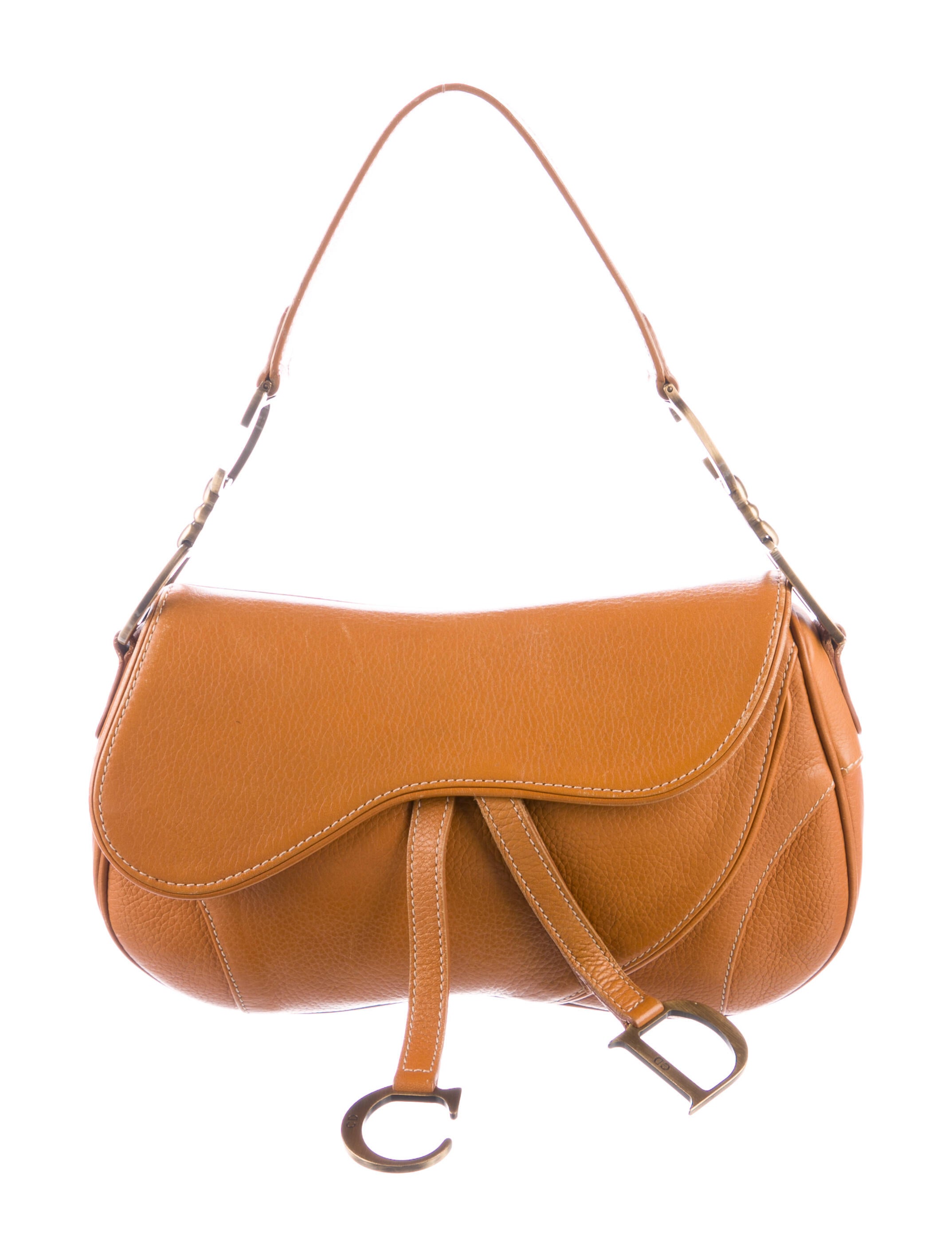 Christian Dior Vintage Leather Double Saddle Bag Brown Shoulder Bags