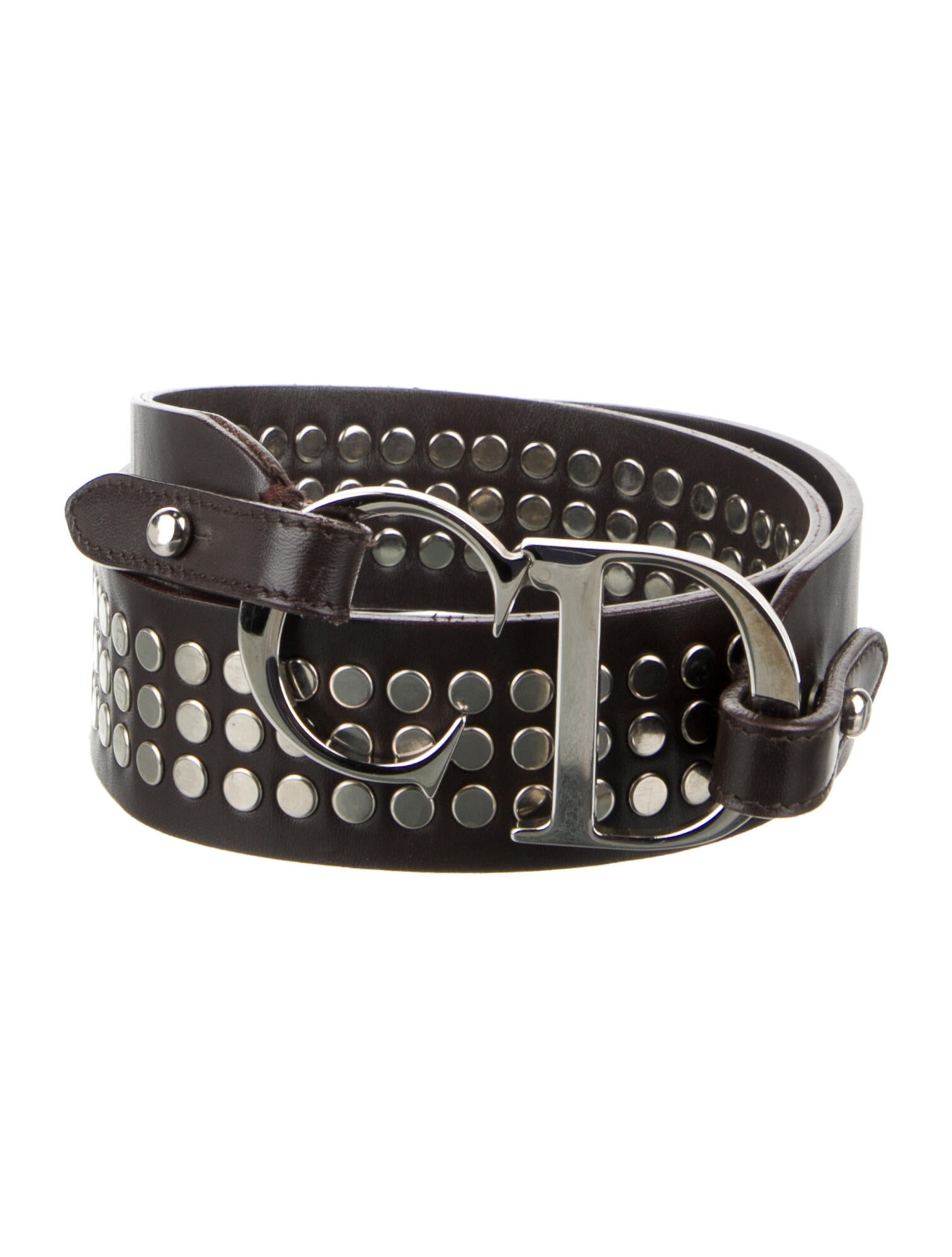 Christian Dior Leather Studded Accents Waist Belt - Brown Belts