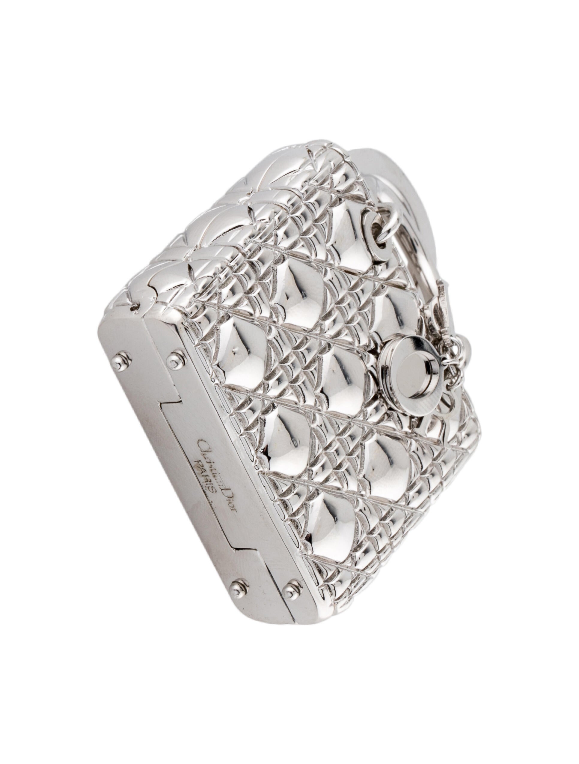 Christian Dior Lady Dior Compact Mirror and Pill Box - Silver Bag