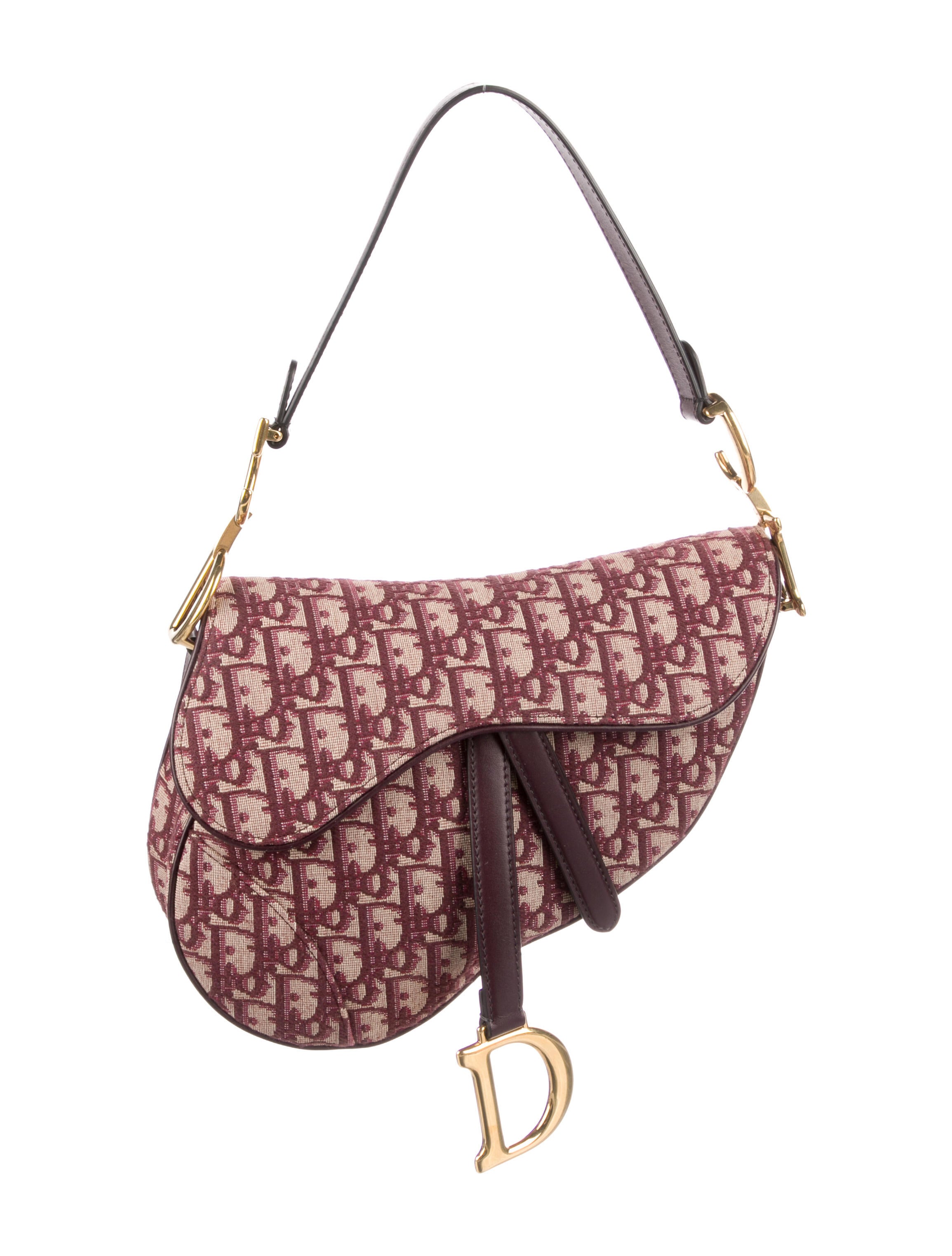 Christian Dior Oblique Saddle Wallet on Chain Burgundy Shoulder Bags