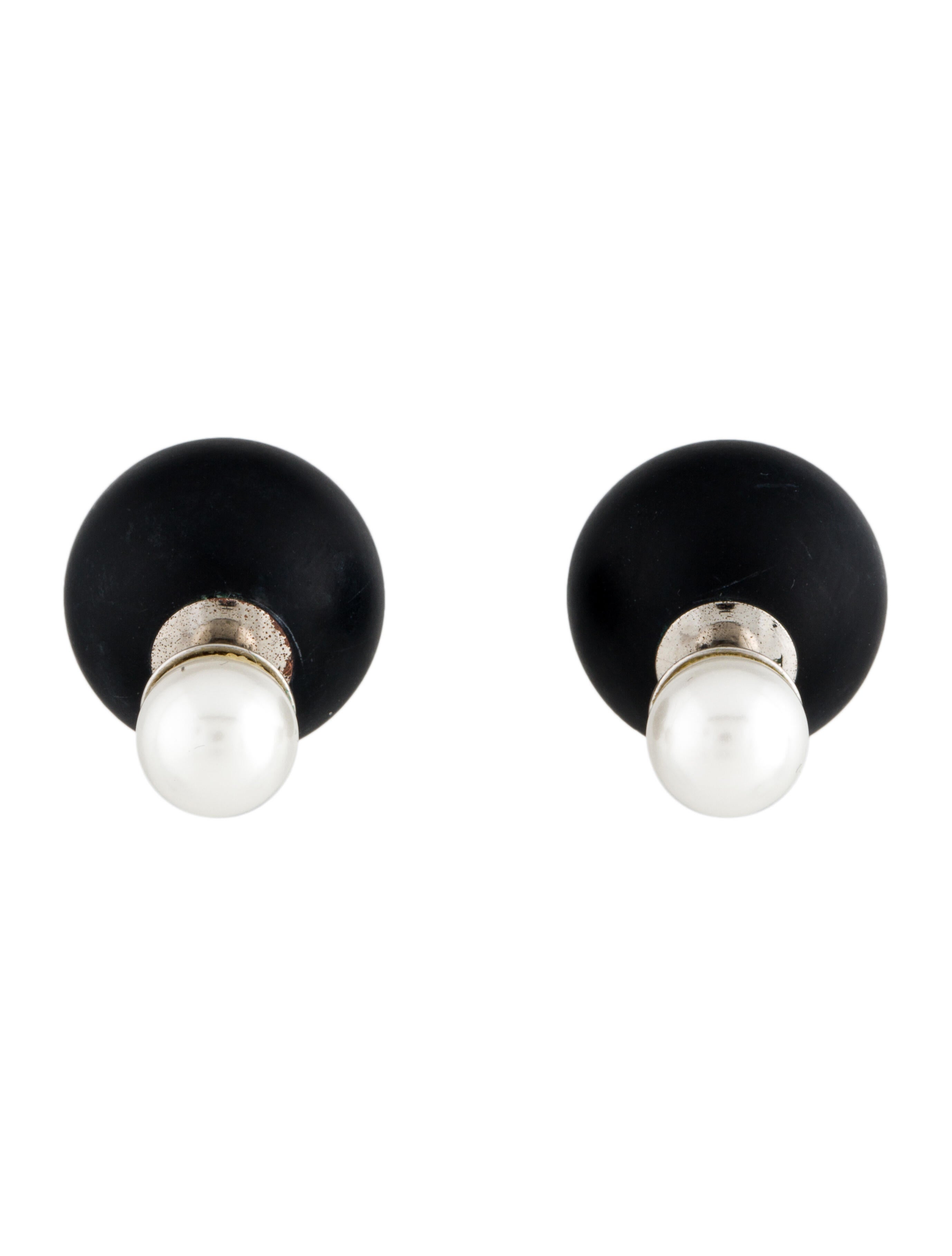 Christian Dior Faux Pearl & Resin Tribales Stud Earrings Black