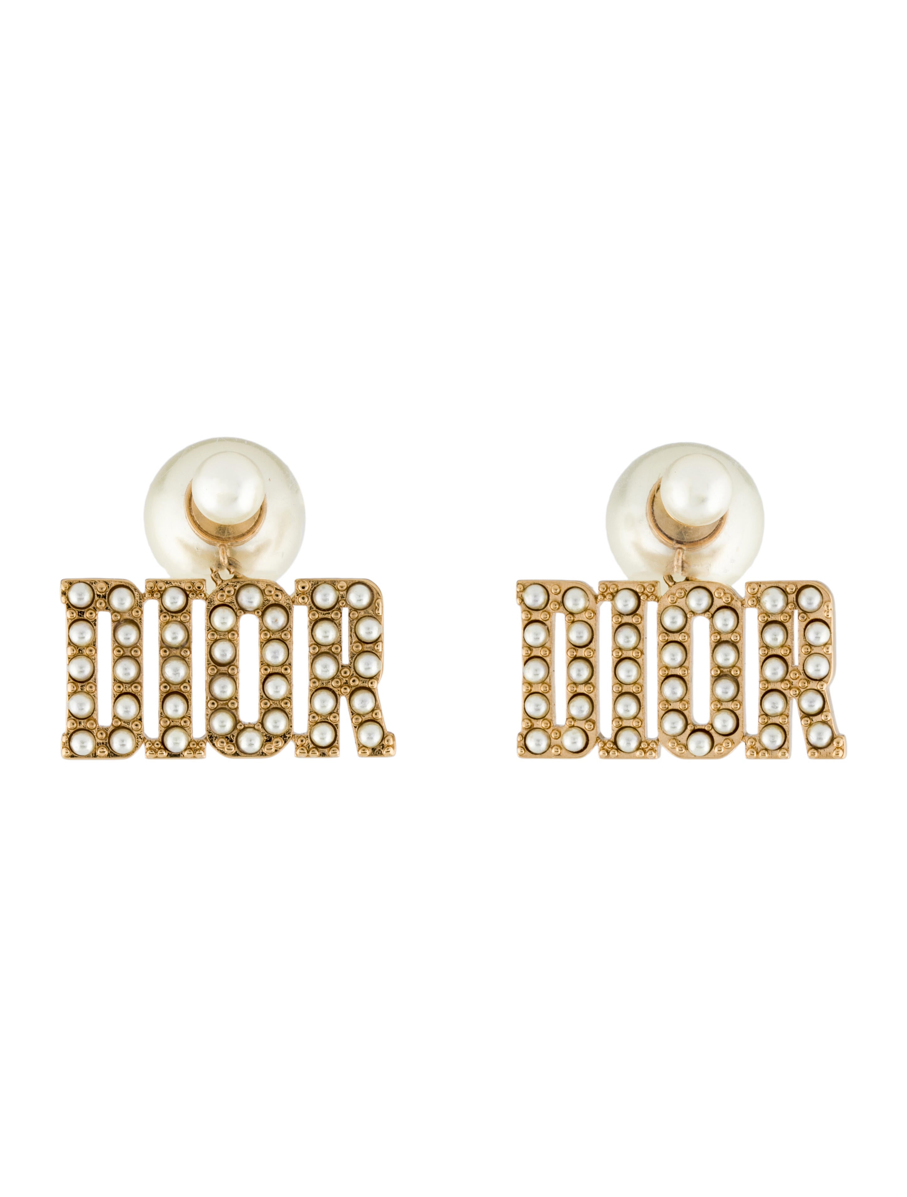 Christian Dior Faux Pearl Tribales Drop Earrings w/ Tags White, Gold