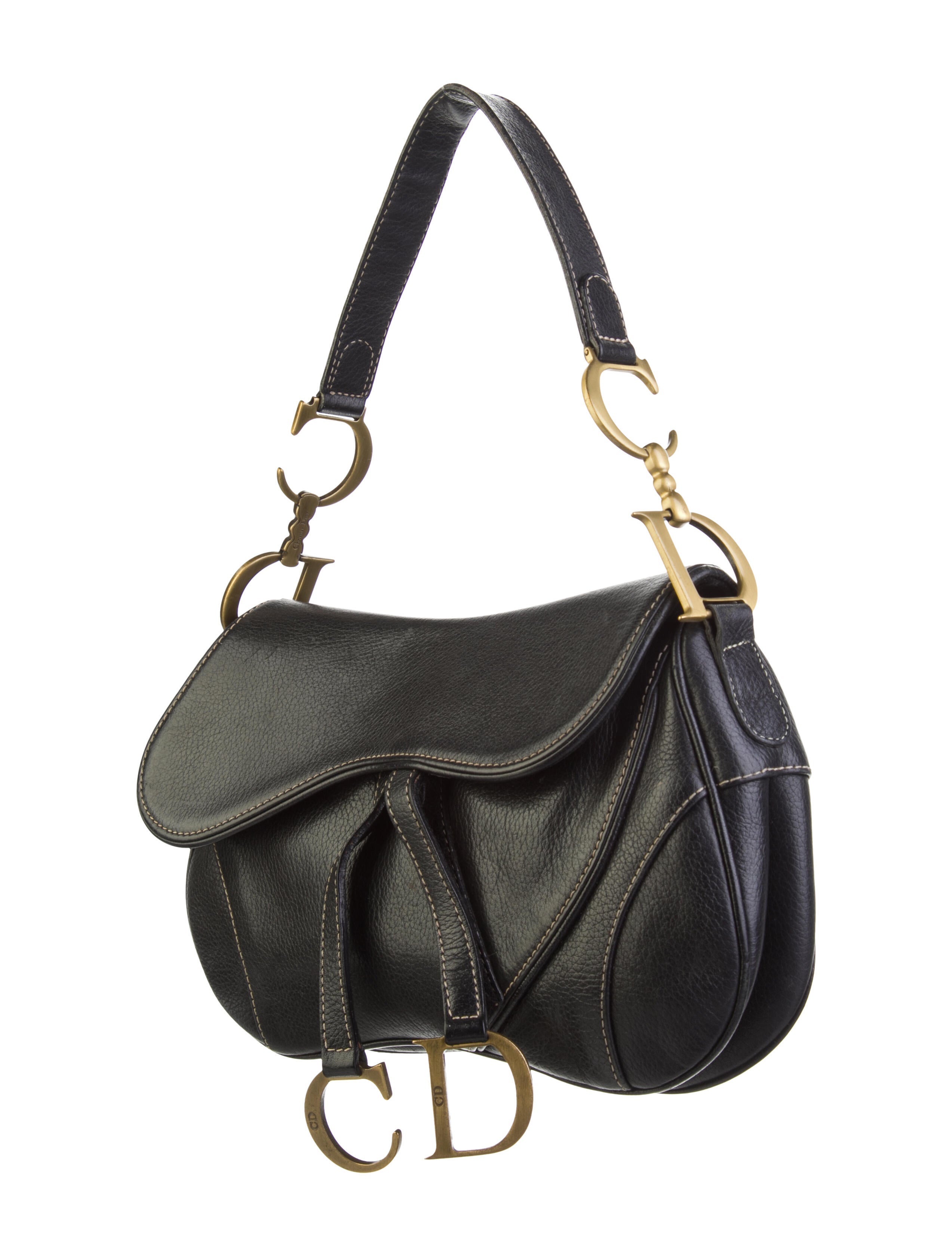Christian Dior VIntage Double Saddle Bag Black Shoulder Bags