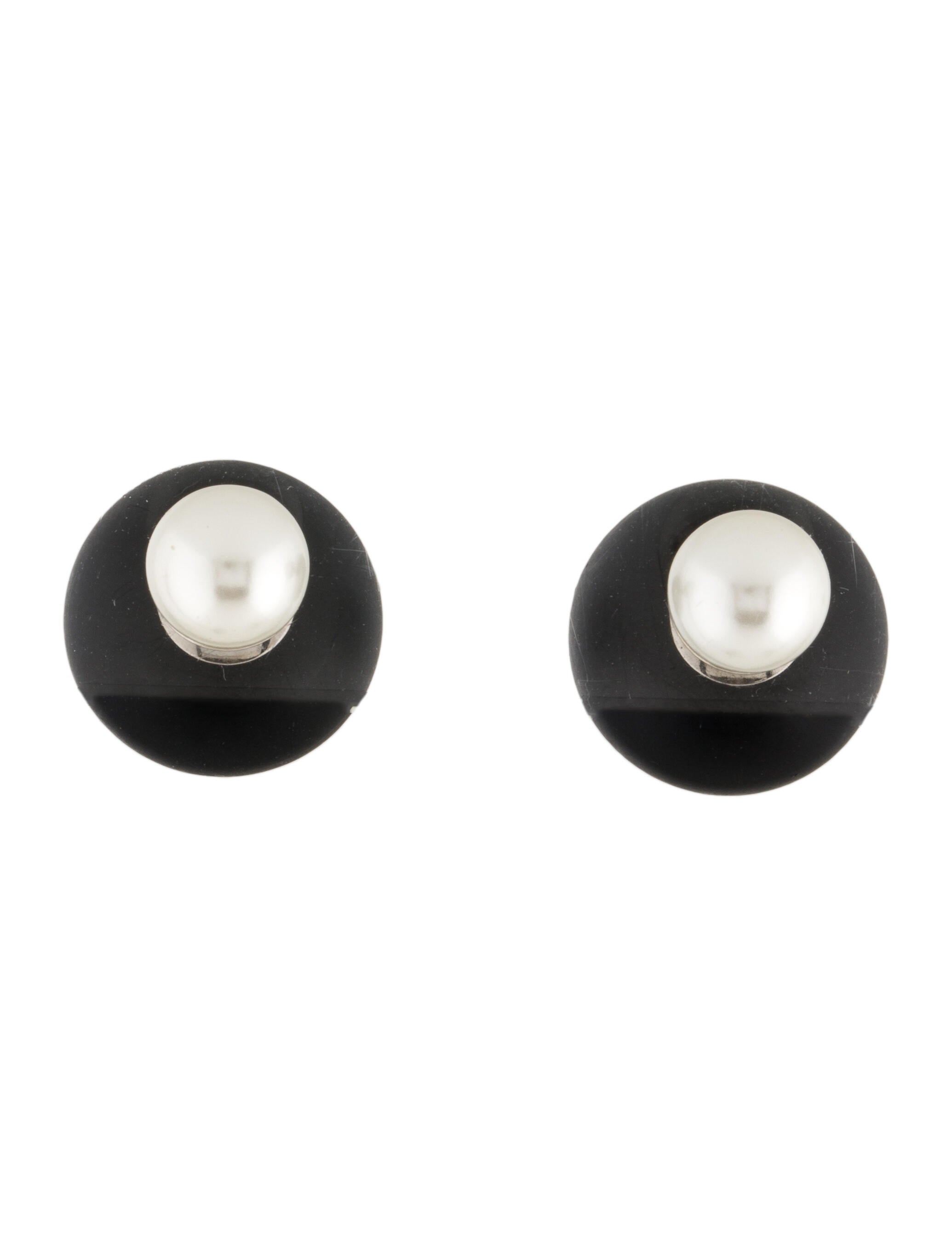Christian Dior Faux Pearl & Resin Tribales Stud Earrings Black