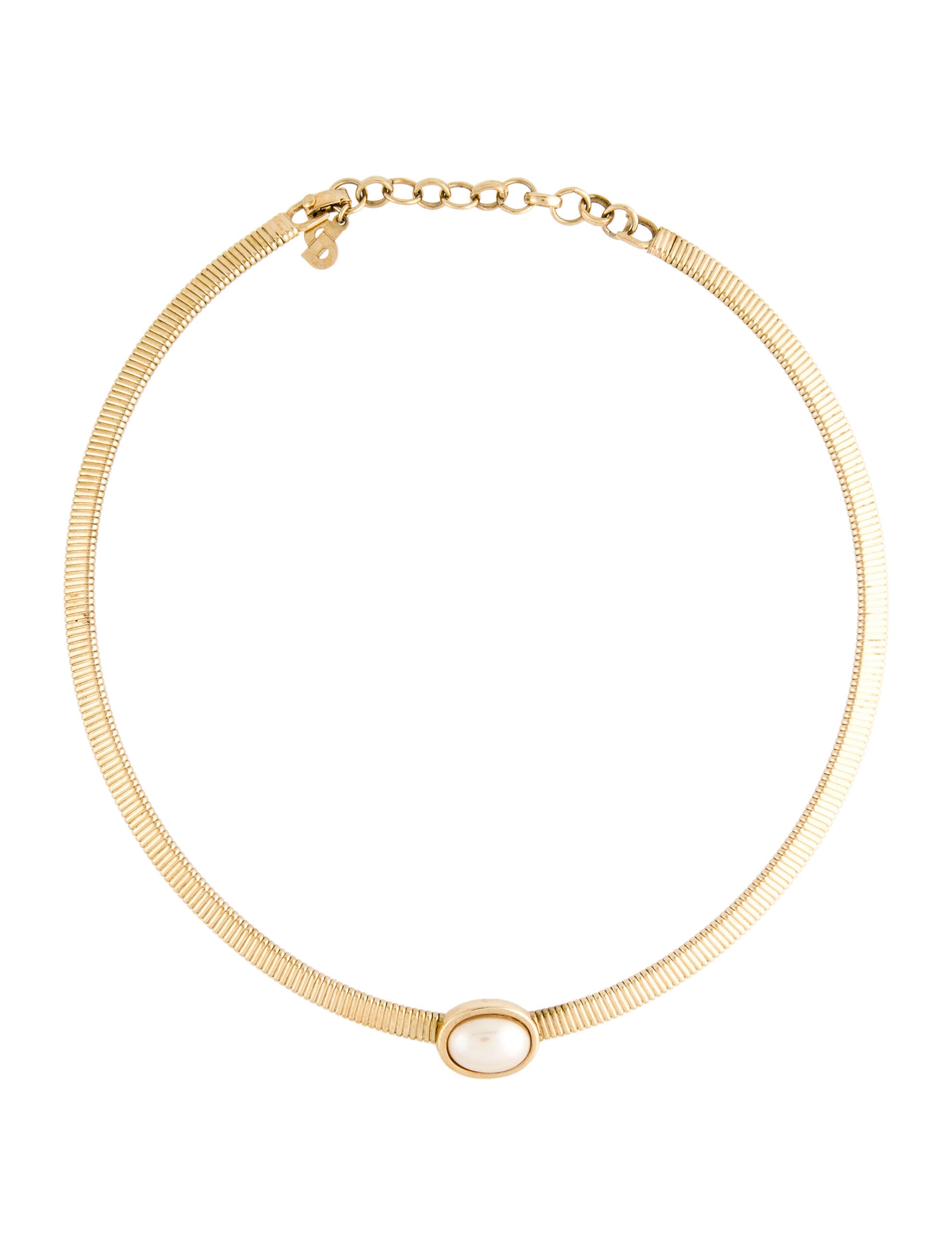 Christian Dior Vintage Faux Pearl Omega Collar Necklace White, Gold