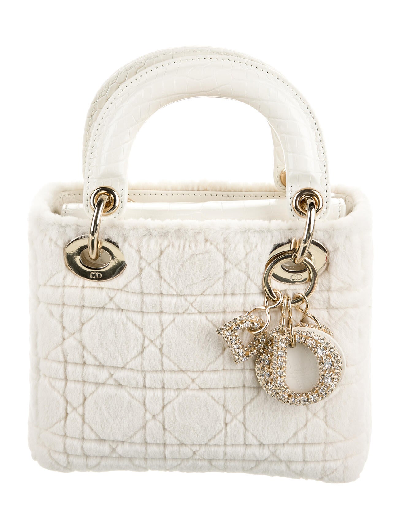 Dior ホワイト Christian Dior 2022 Mini Alligator-Trimmed Fur Lady Dior Bag