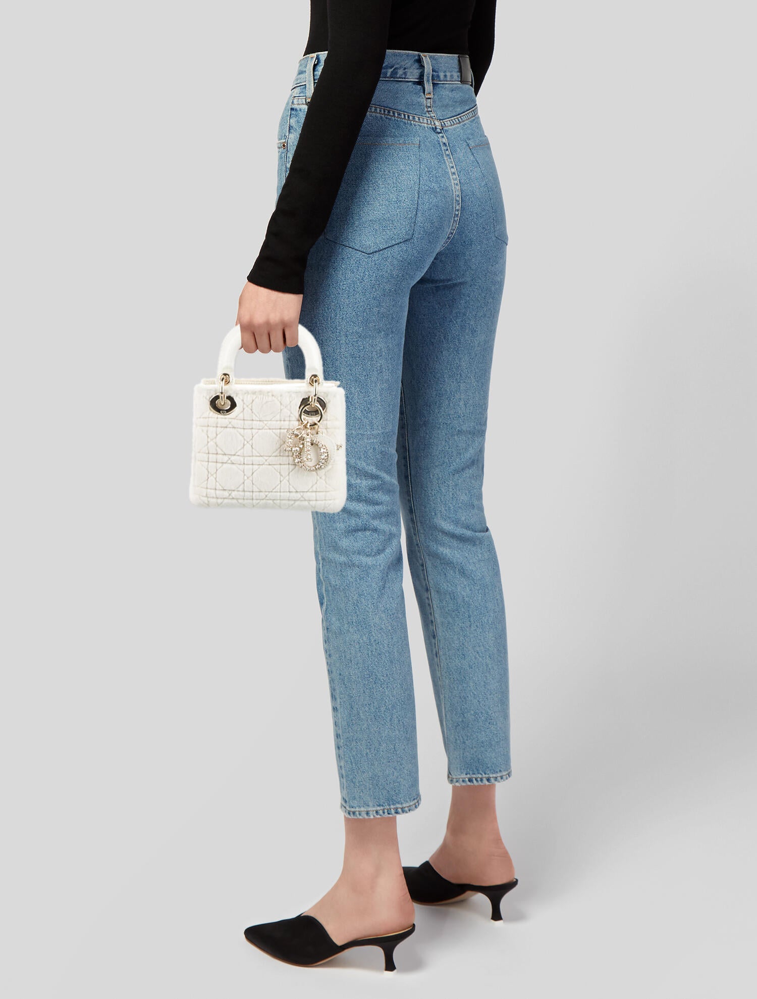 Christian Dior 2022 Mini Alligator-Trimmed Fur Lady Dior Bag