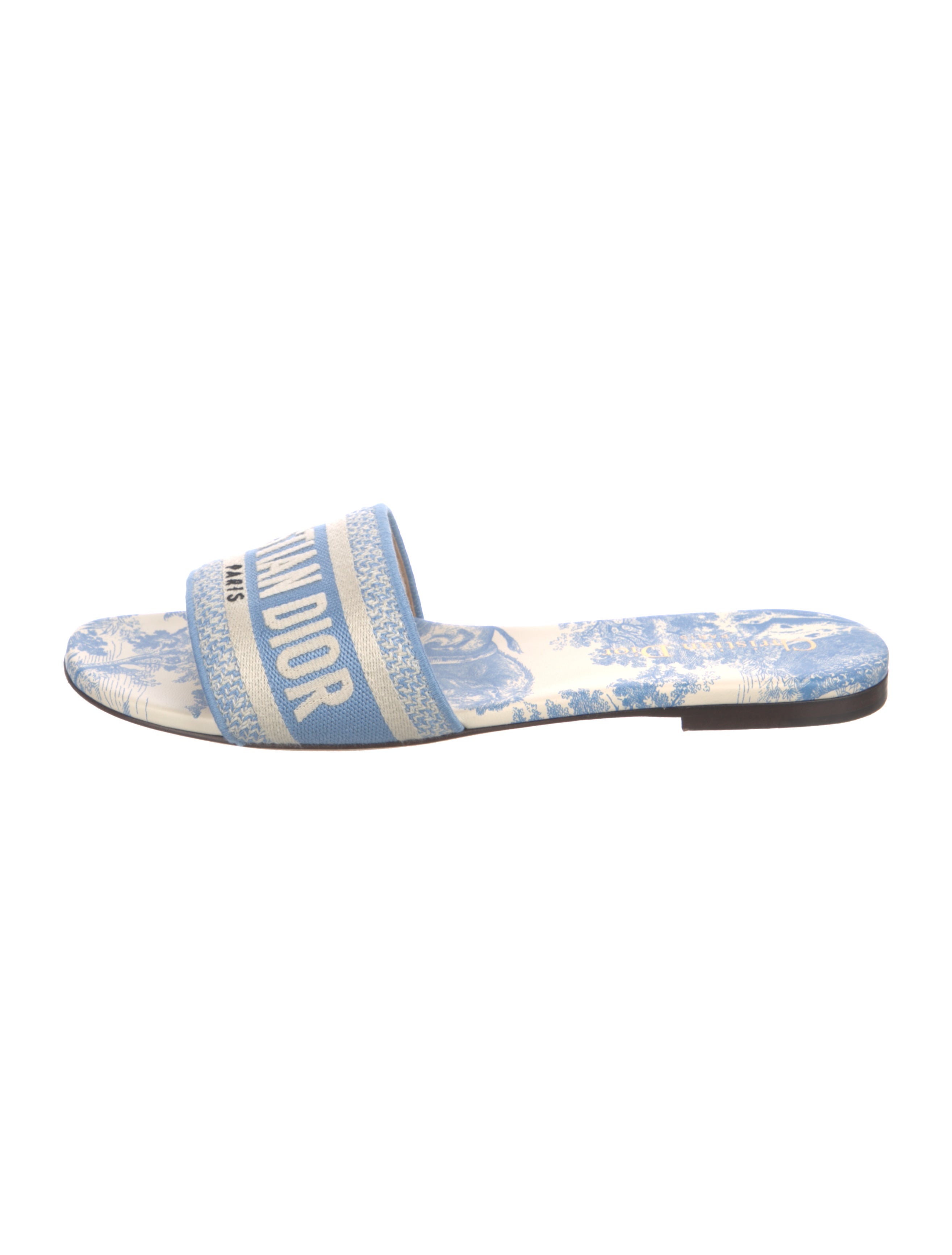 Christian Dior Canvas Printed Slides - Blue Sandals, Shoes
