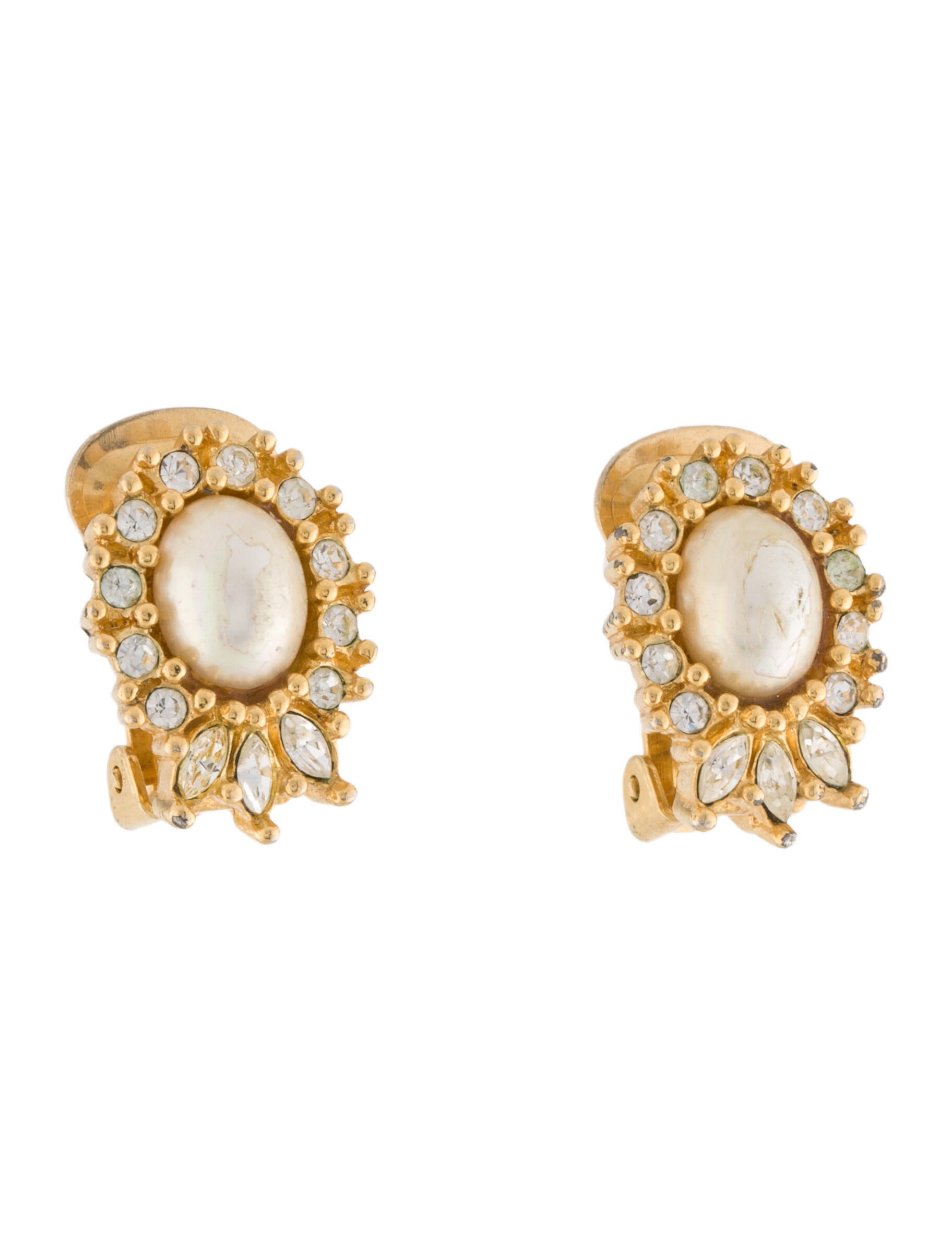 Christian Dior Vintage Crystal & Resin Accent ClipOn Earrings Gold