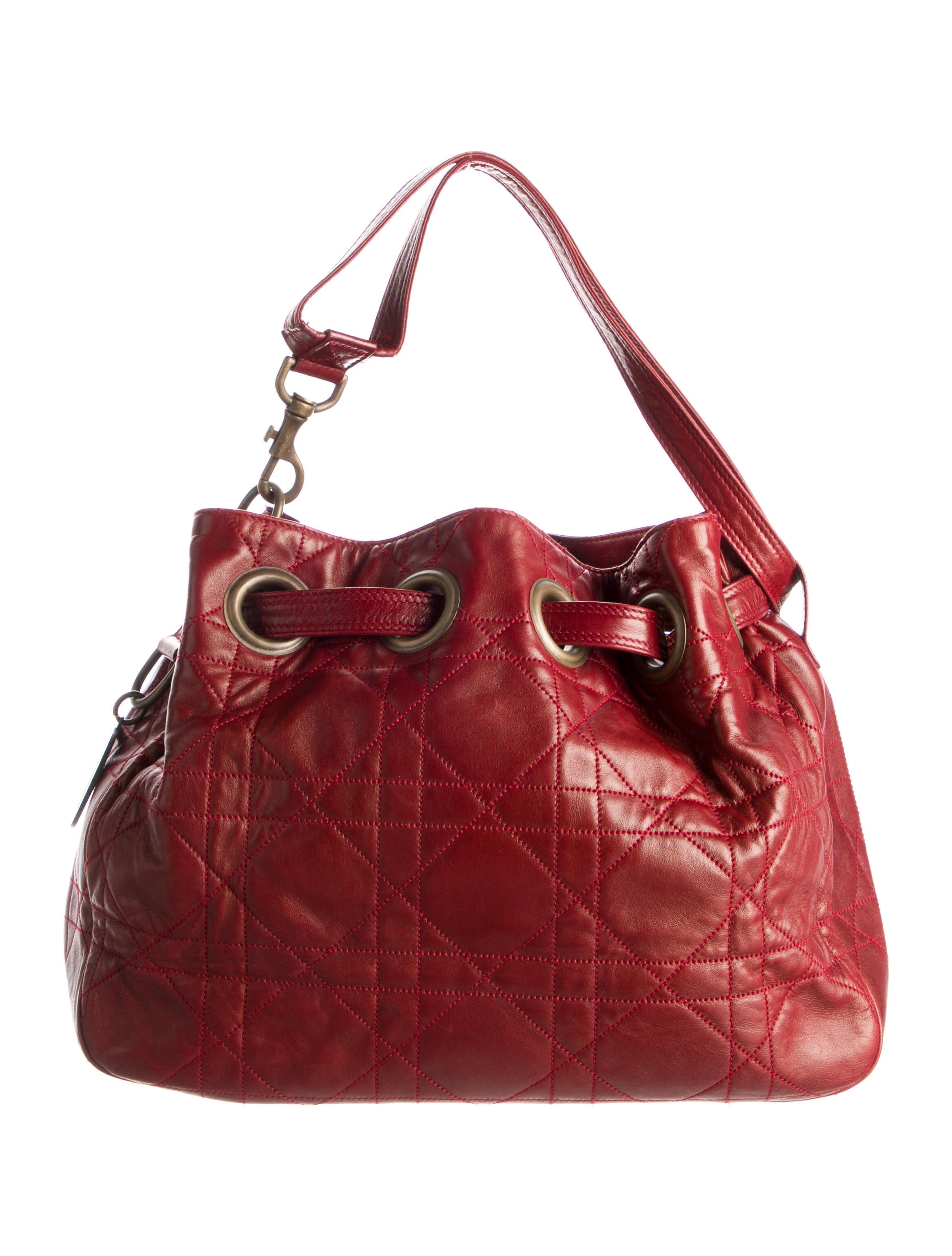 Christian Dior Vintage Lambskin Cannage Bucket Bag Red Bucket Bags