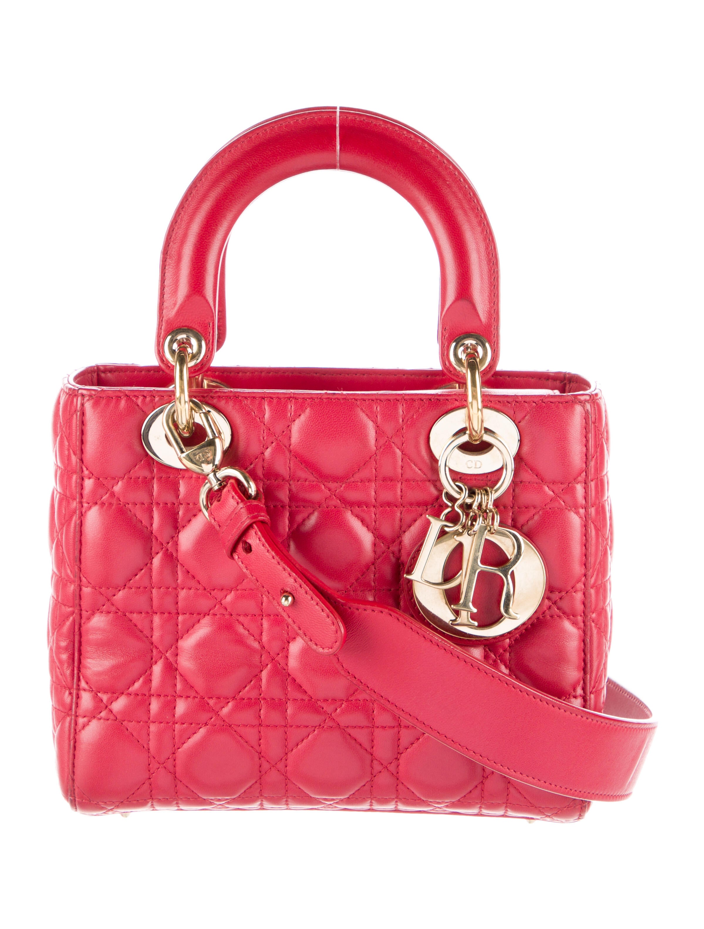 Christian Dior Medium Laser Cut Lady Dior Bag Red Handle Bags