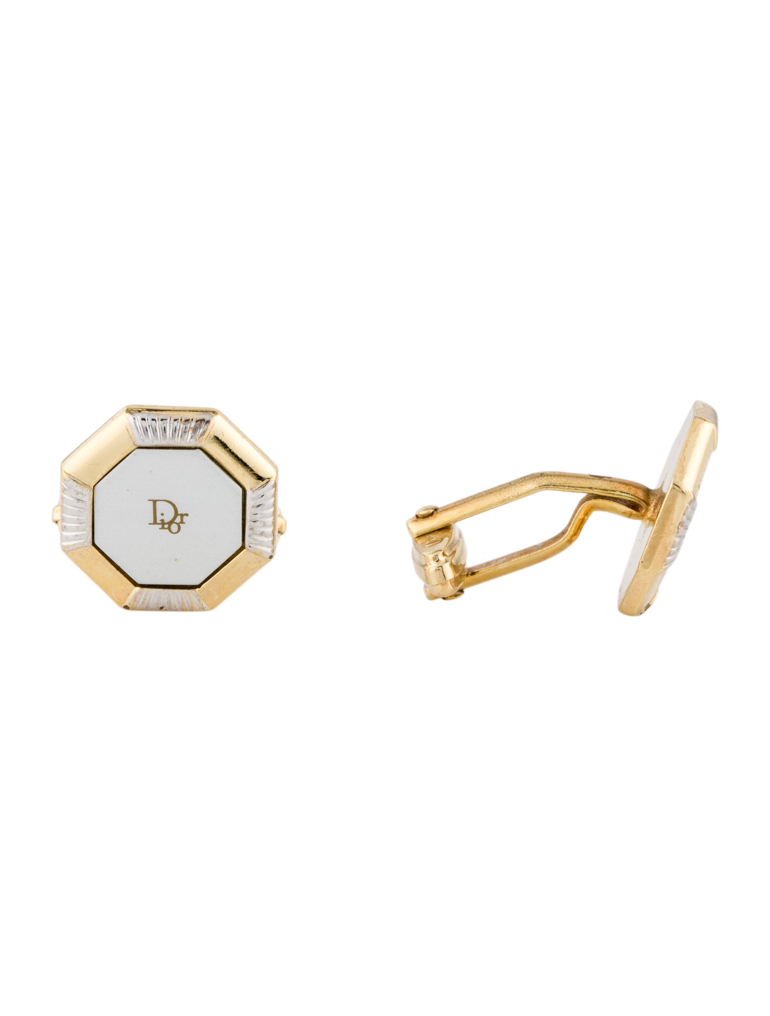 Christian Dior Vintage Enamel Logo Cufflink PalladiumPlated