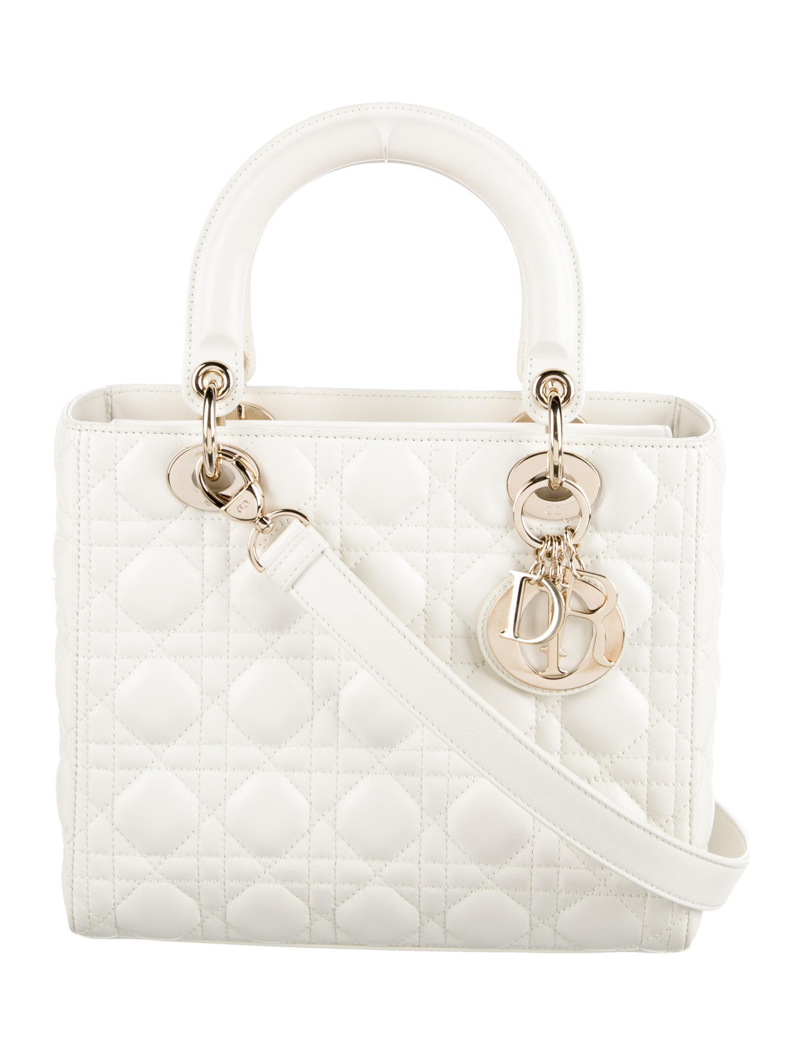 Christian Dior Large Lady Dior White Handle Bags, Handbags