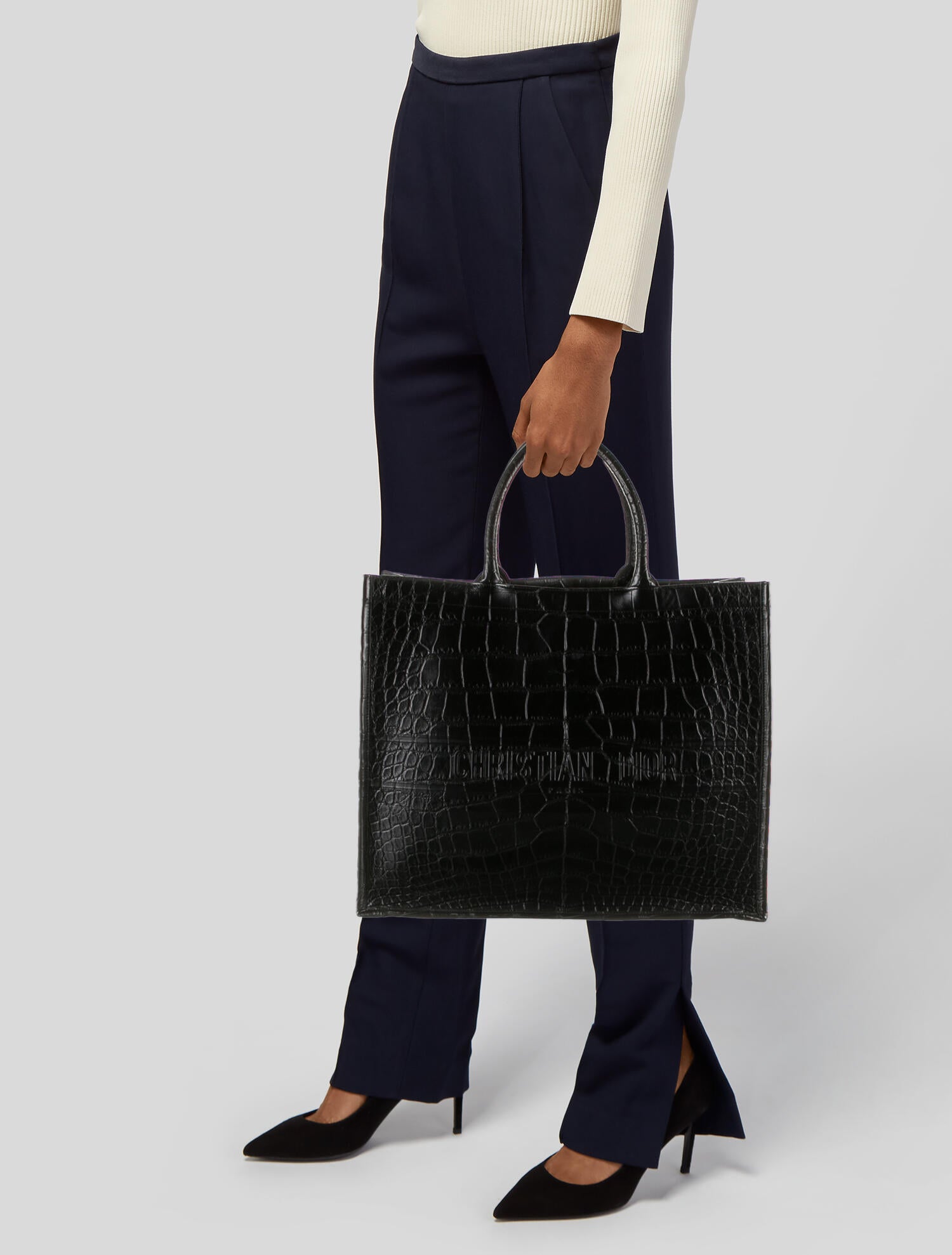 Christian Dior 2019 Large Alligator Book Tote - Black Totes