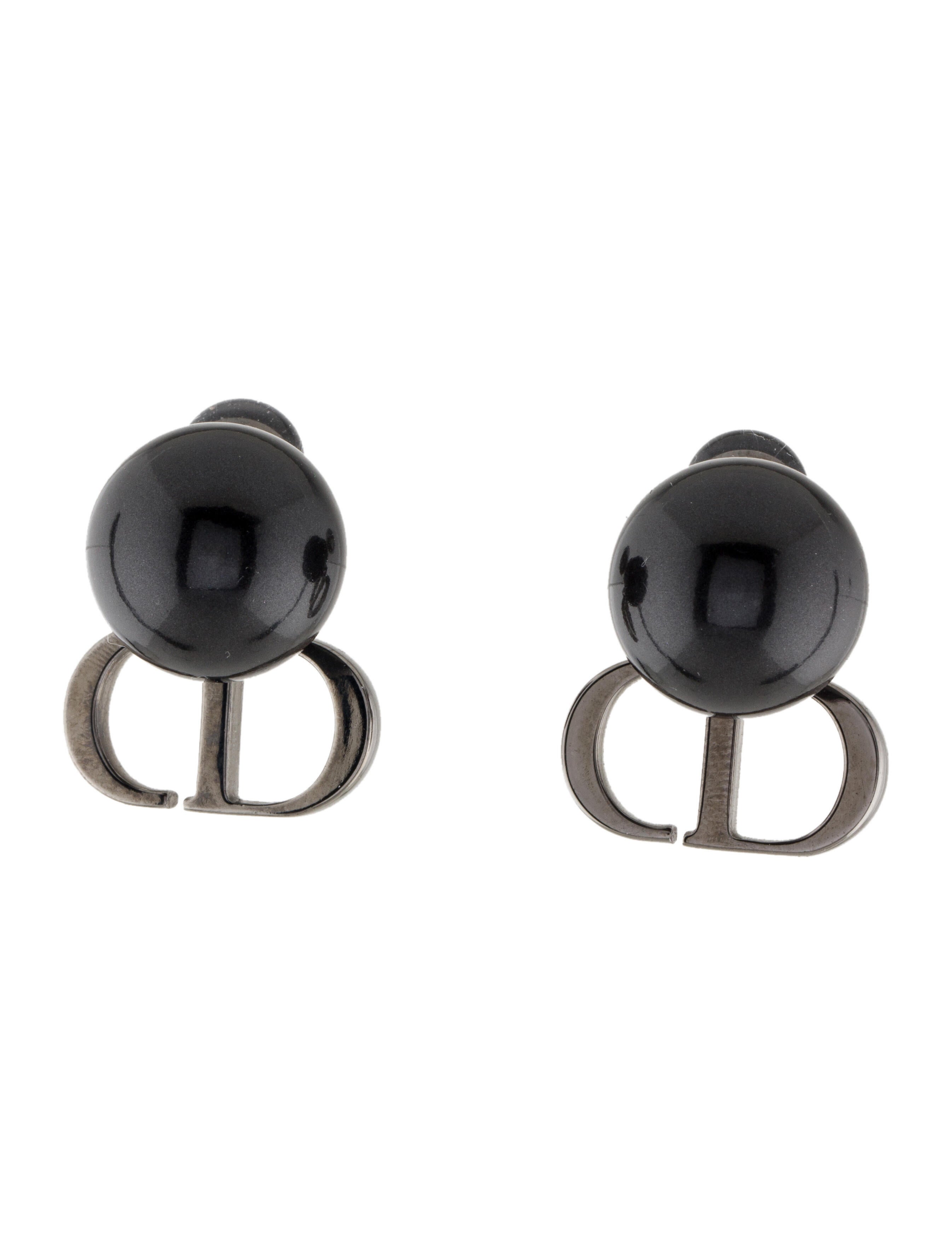 Christian Dior Faux Pearl CD Drop Tribales Earrings - Black Drop