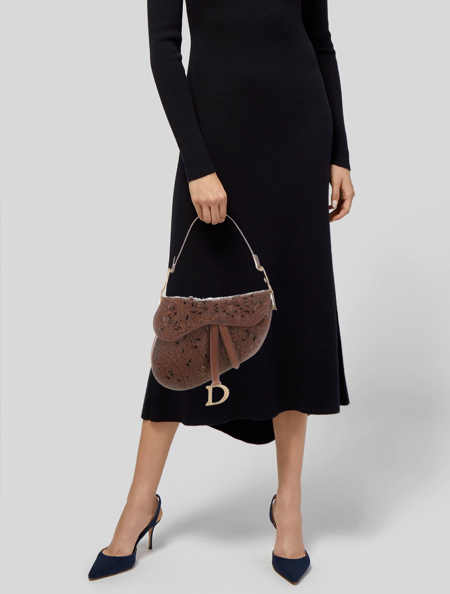 Christian Dior Laser-Cut Floral Saddle Bag - Brown Shoulder Bags