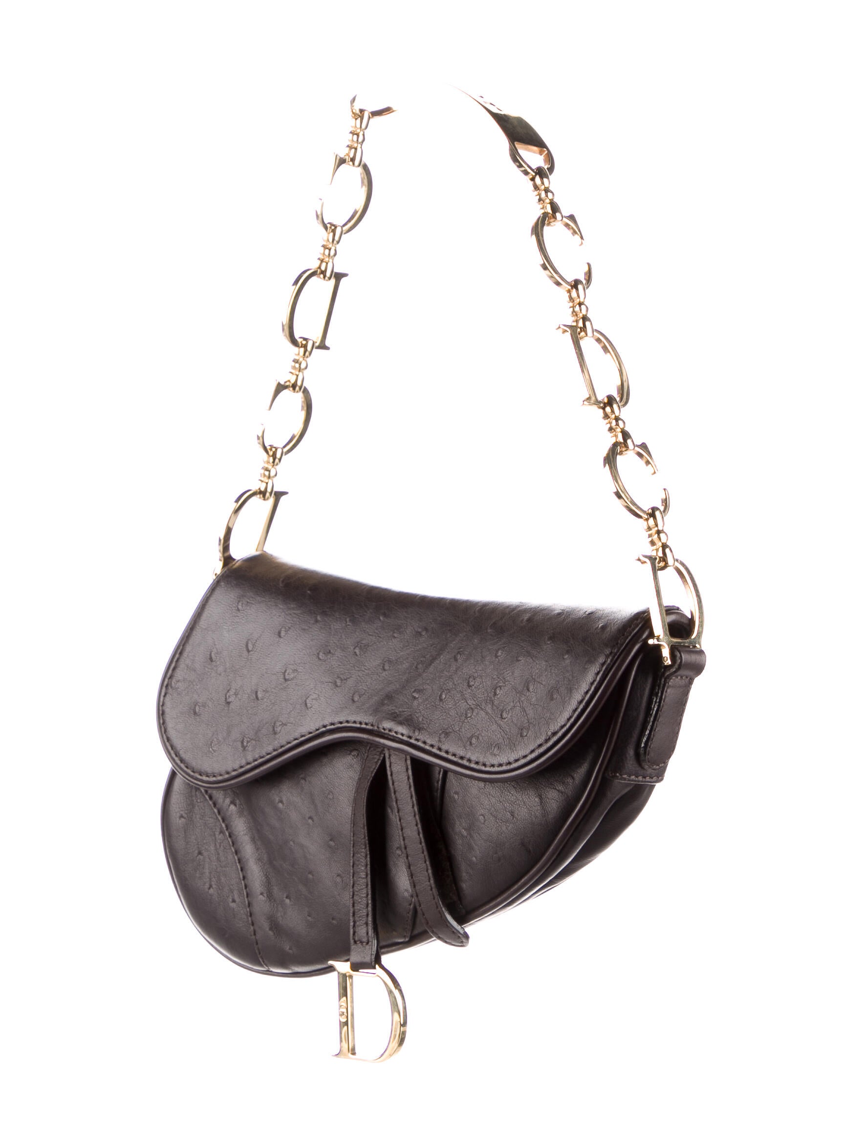 Christian Dior Vintage Mini Ostrich Saddle Bag - Brown Shoulder