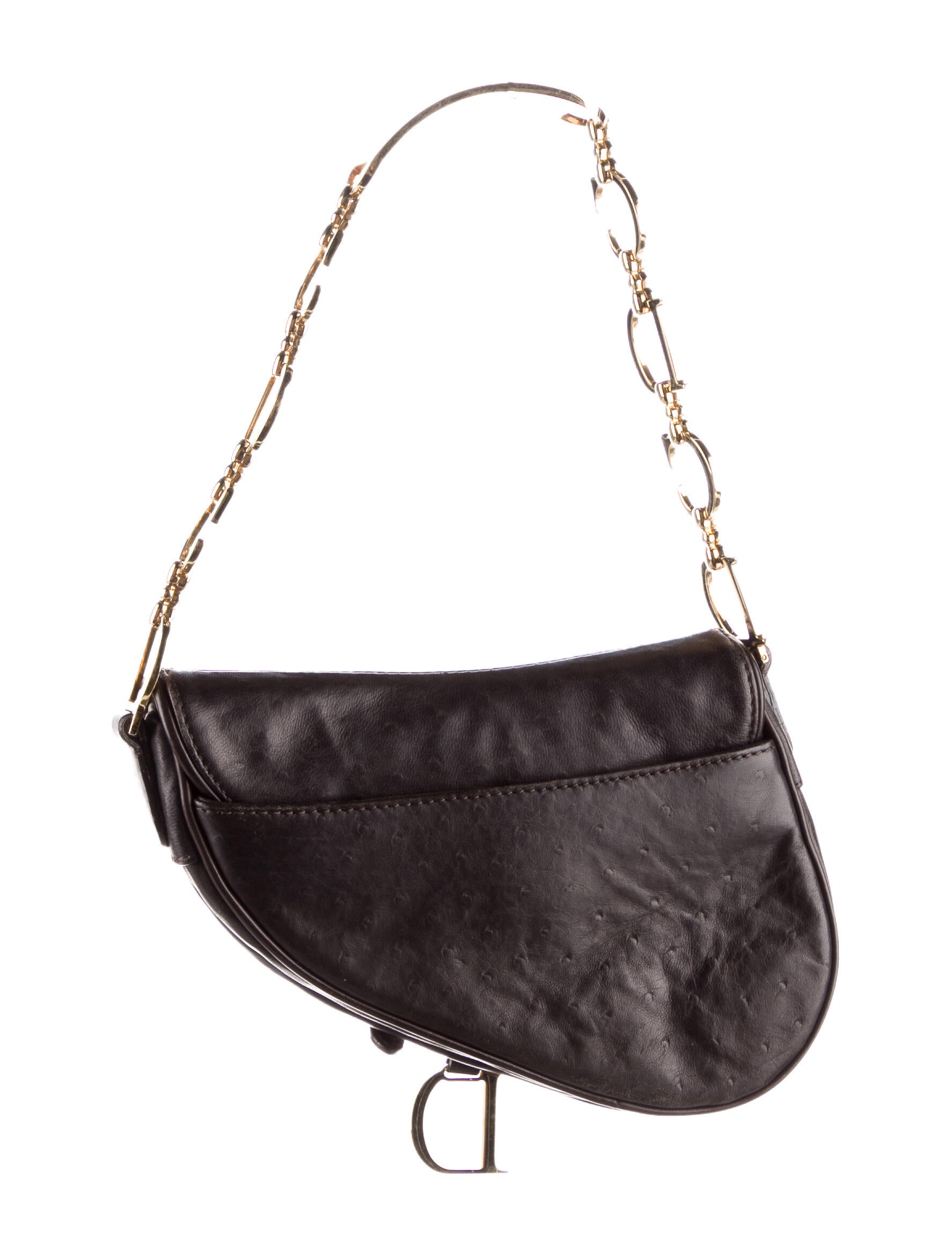 Christian Dior Vintage Mini Ostrich Saddle Bag - Brown Shoulder