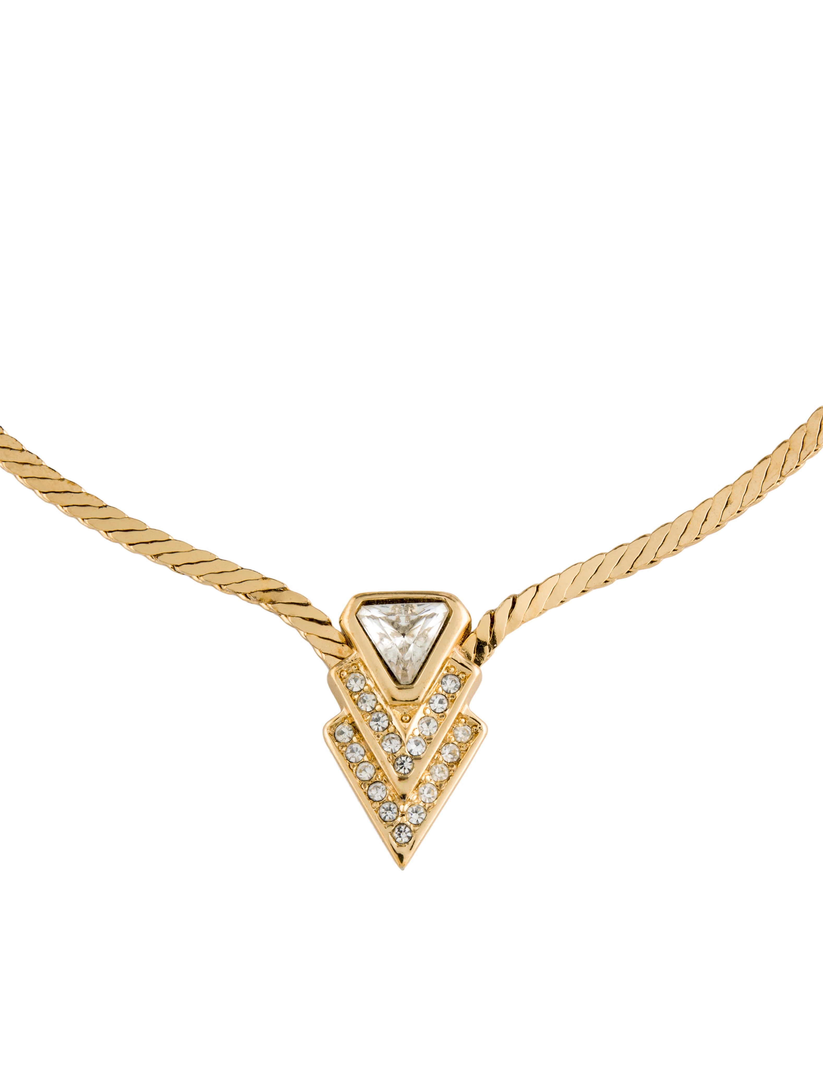 Christian Dior Vintage Crystal Pendant Necklace GoldPlated Pendant