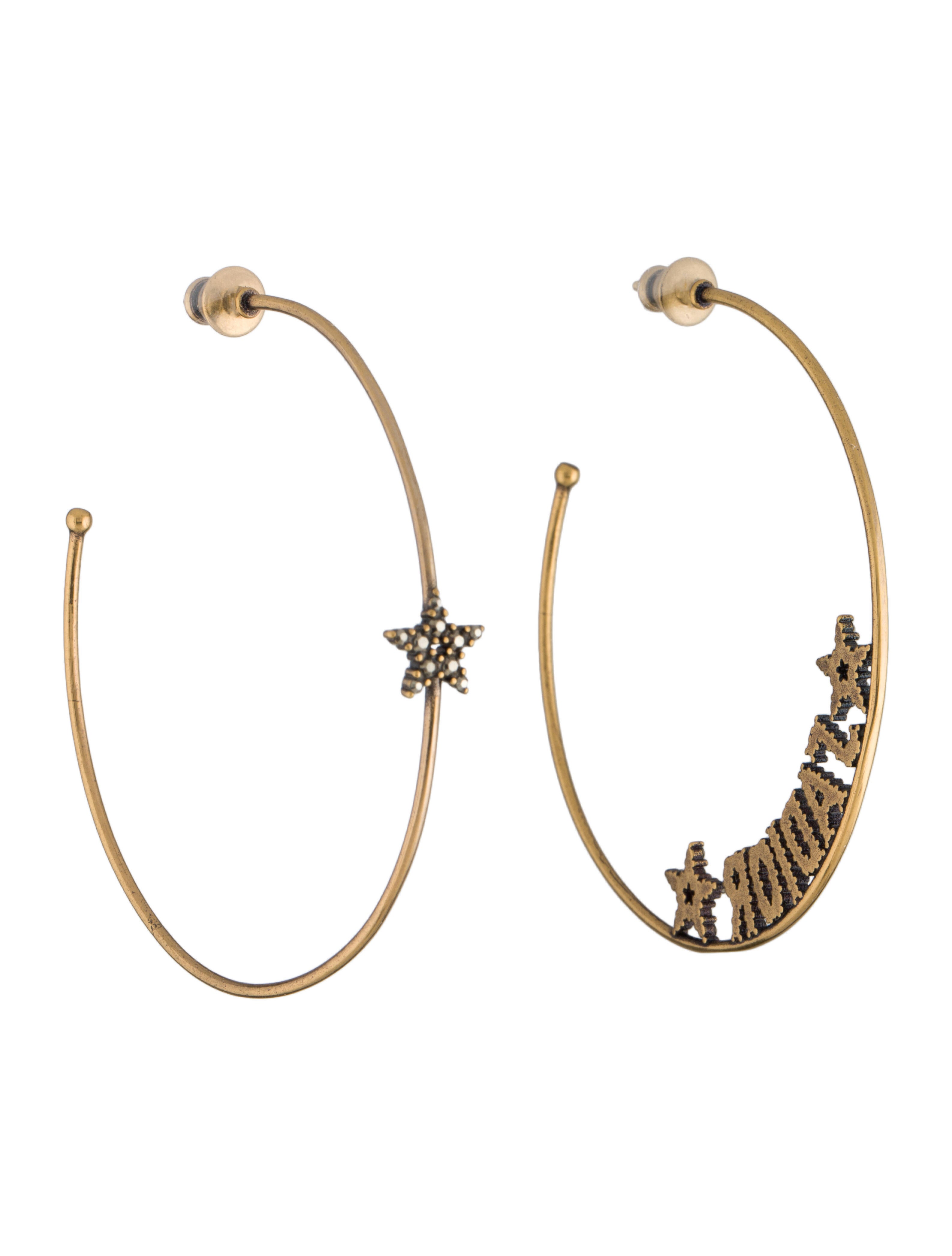 Christian Dior Crystal J'Adior Star Hoop Earrings GoldPlated Hoop