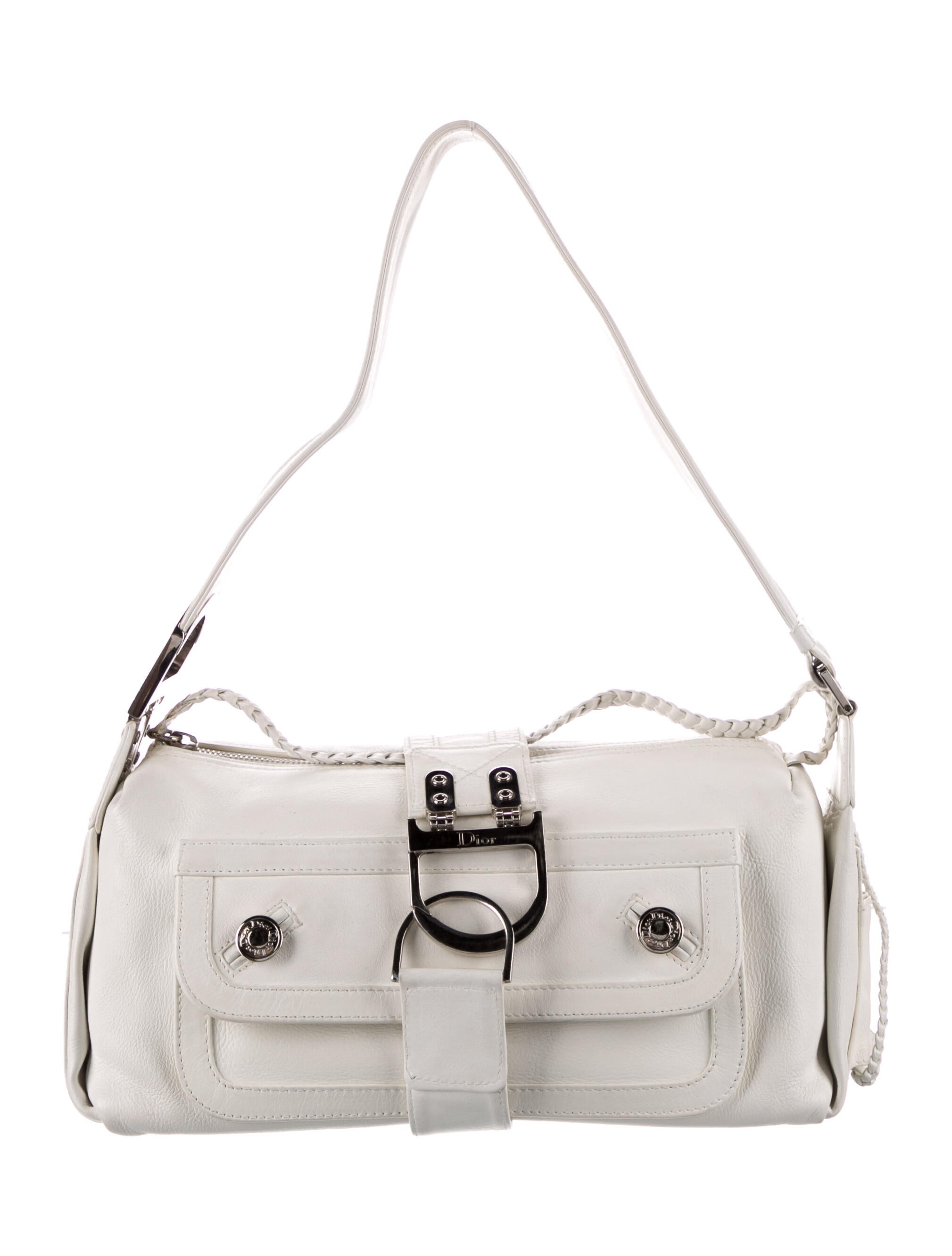 Christian Dior Vintage Leather Flight Shoulder Bag White Shoulder