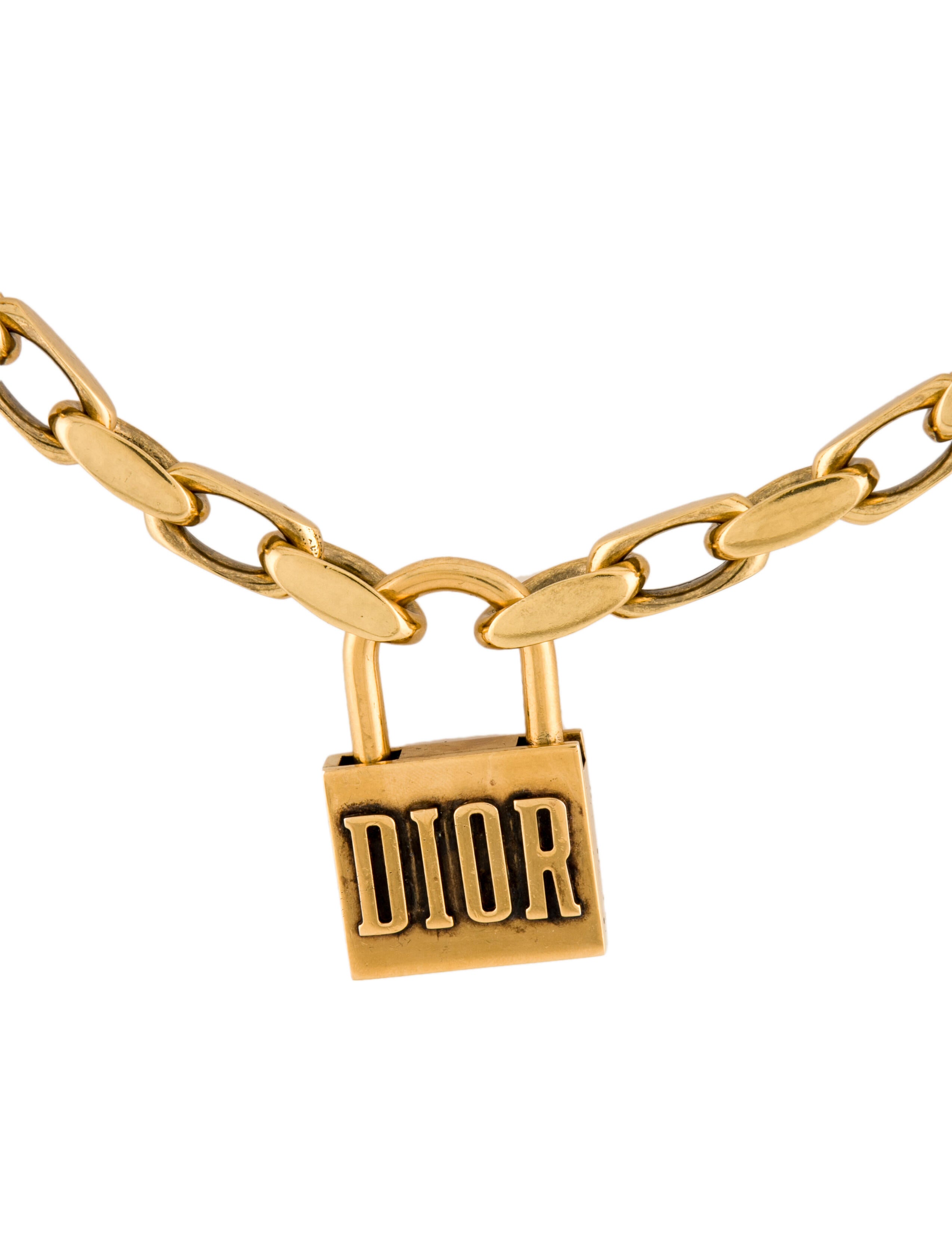 Christian Dior Logo Padlock Chain Necklace GoldPlated Pendant Necklace, Necklaces CHR323911