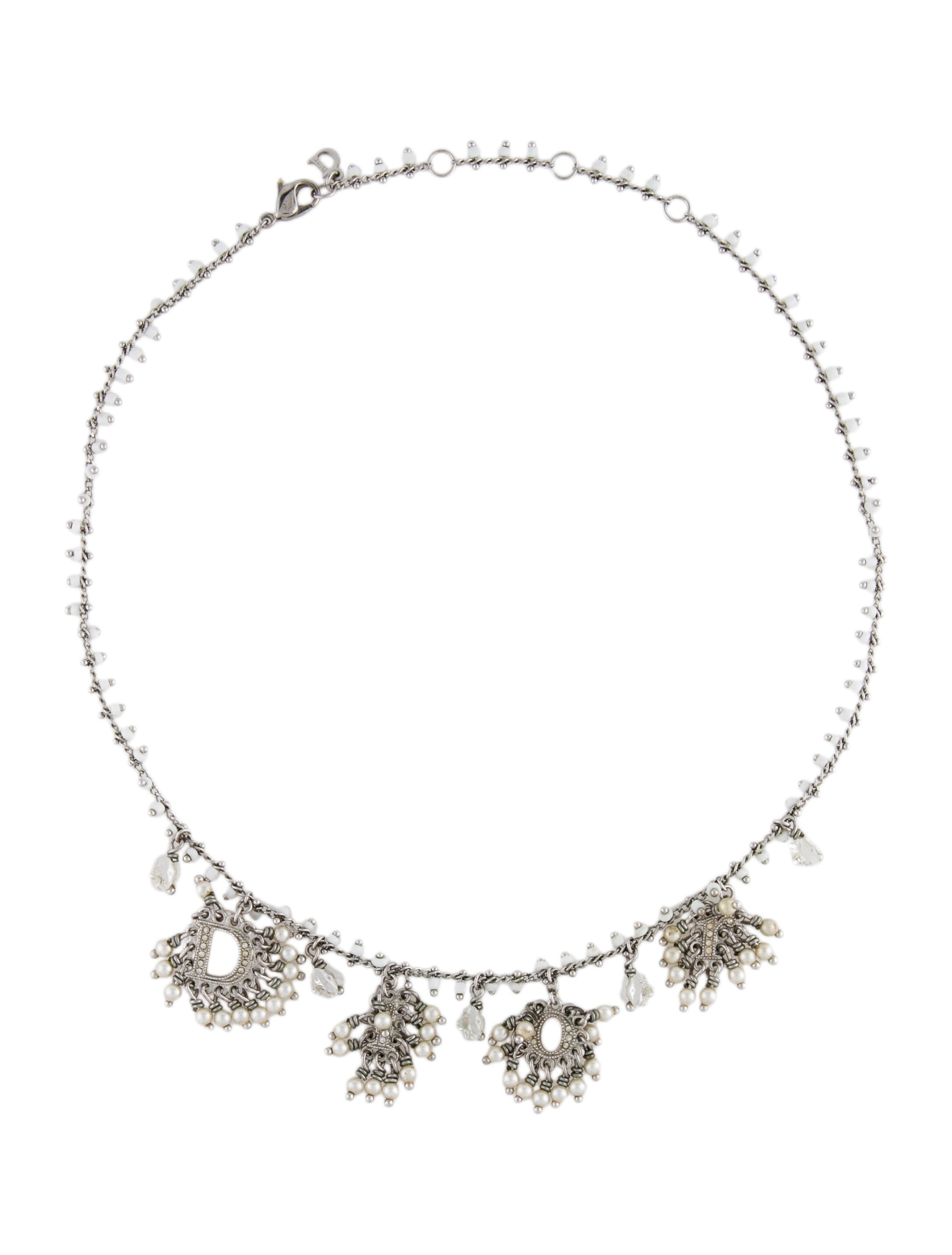 Christian Dior Metallic Bead CD Logo Choker Necklace Metallic